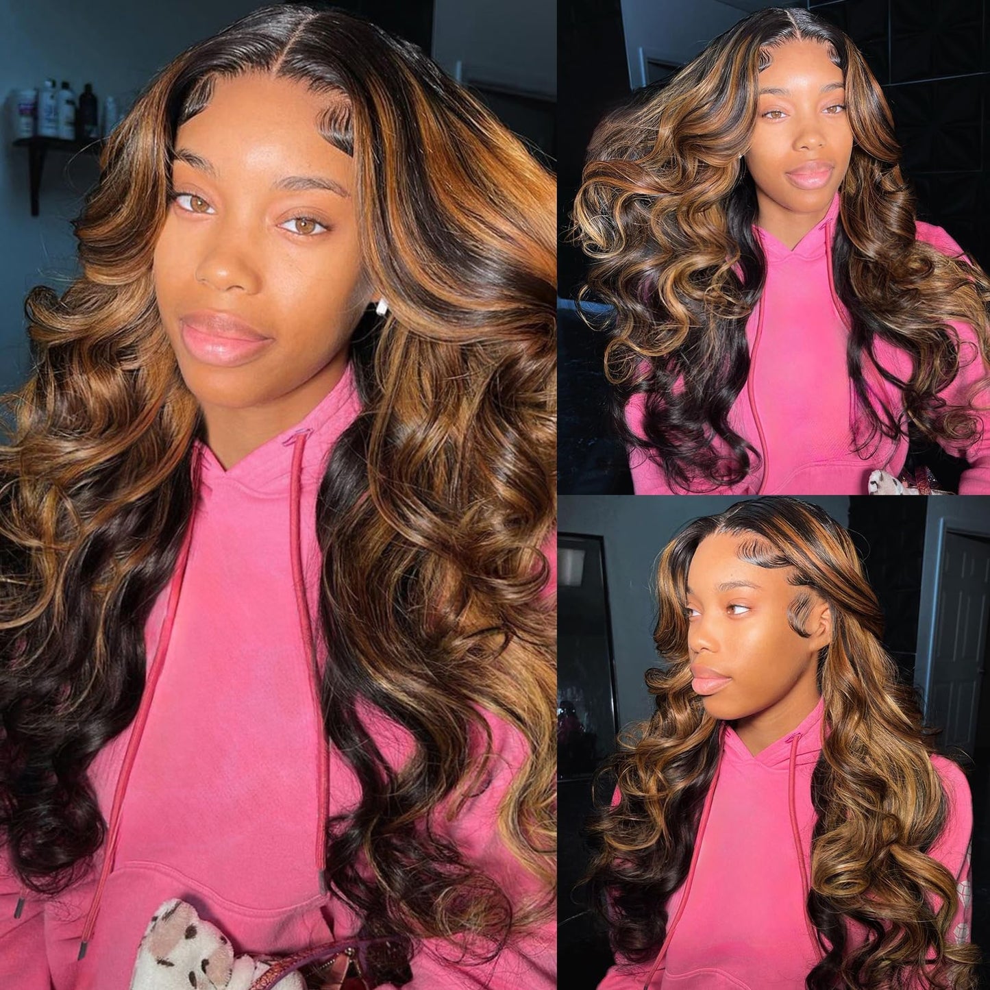 26 Inch Ombre Lace Front Wig Human Hair Pre Plucked With Baby Hair Highlight 13x6 Lace Front Wigs Human Hair 1B/30 Body Wave Colored Wigs 180% Density Brown Glueless HD Lace Frontal Wigs for Women