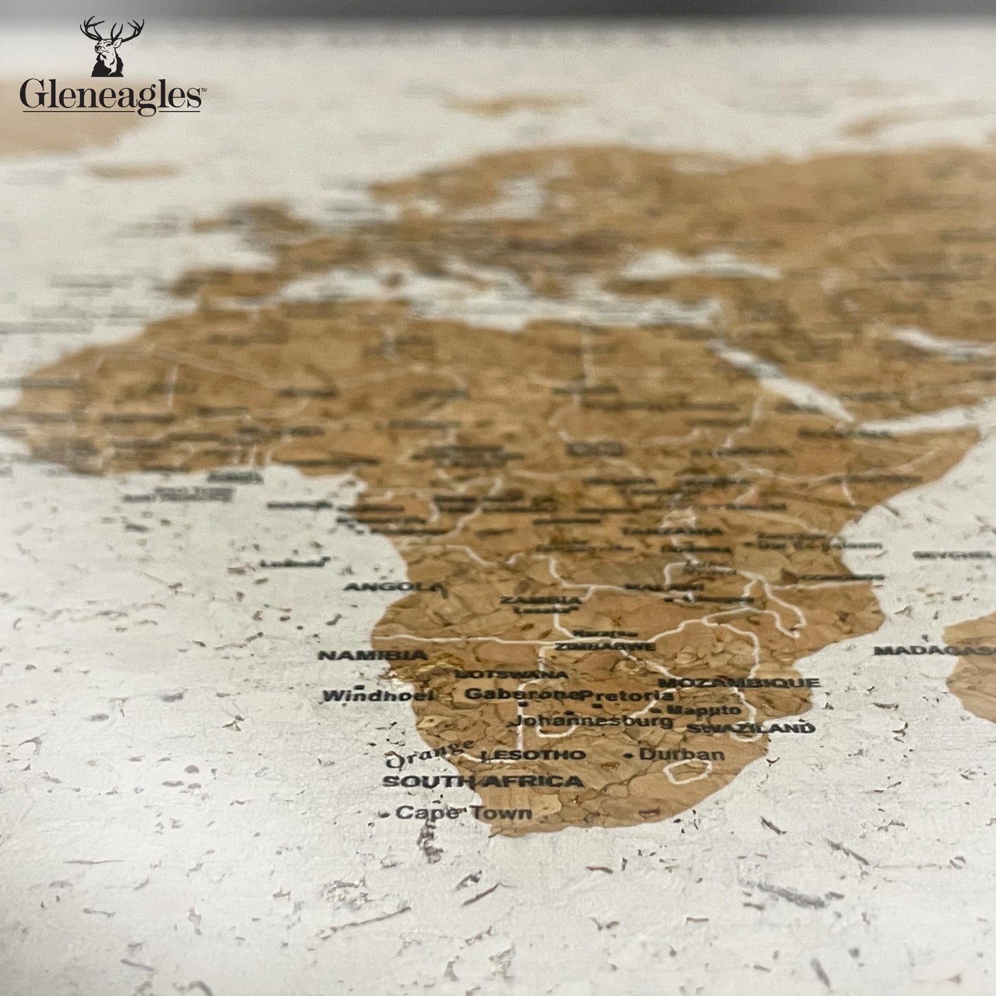 Gleneagles World Travel Map with Pins - Black Frame Cork Board 70 Push Pins Included 21.2''x14.2'' Home Office Wanderlust Decor Gift Present for Travelers Mark Past Future Adventure 3 Colours
