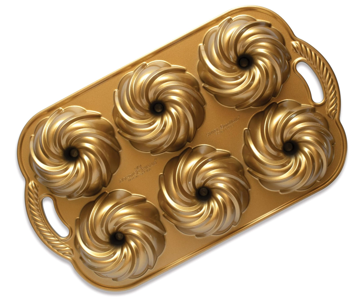 Nordic Ware Swirl Bundtlette Pan, 6-Cavity, Gold