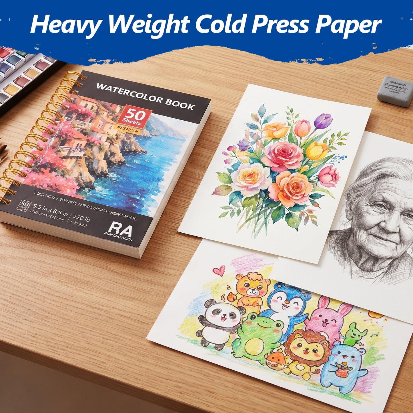 4 Packs Watercolor Paper,8.5"X5.5"Water Color Paper Pad,50 Sheets Cold PressPainting Drawing Paper,110lb/230gsm Watercolor Sketchbook,Art Supplies for Adults & Students to Practice,