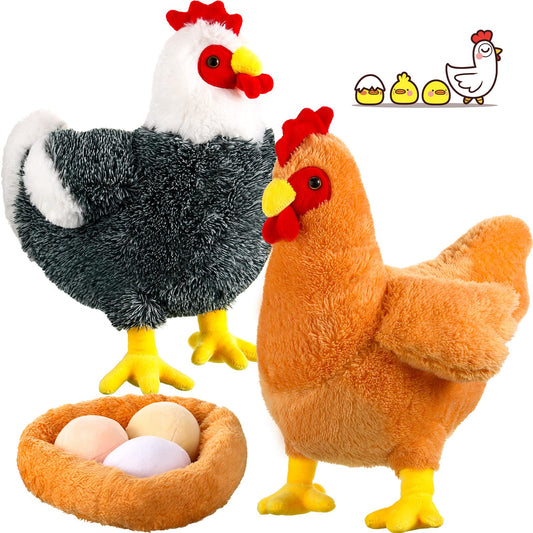 Civaner 2 Pcs 12 Inch Buffy the Hen Chicken Stuffed Animal Gift Cute Easter Chicken Plush with Eggs Large Chicken Plush Easter Party Favor Birthday Supplies