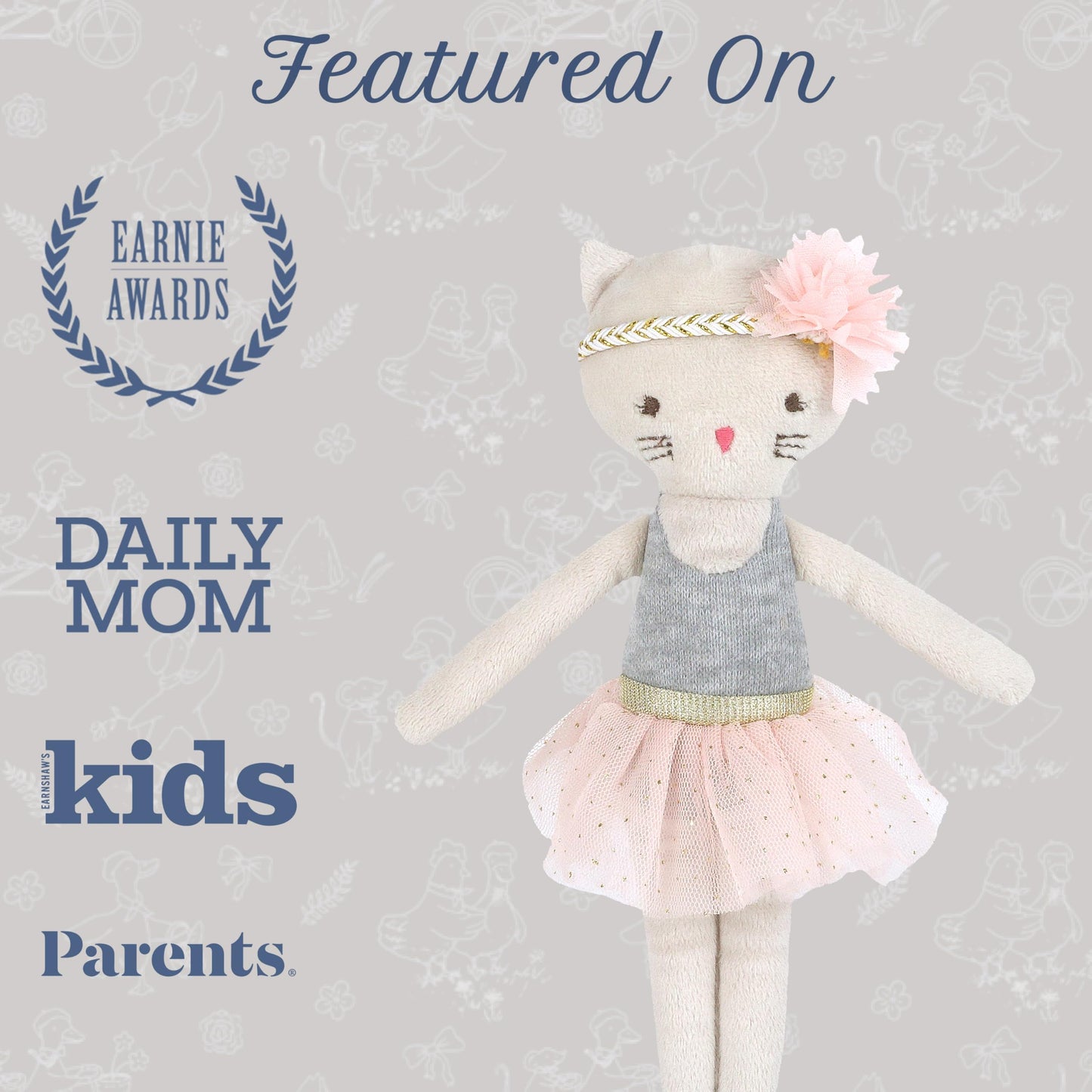 MON AMI Kacie The Kitty Ballerina Stuffed Doll – 9”, Soft Plush Animal Doll, Use as Toy or Room Decor, Great Gift for Kids of All Ages