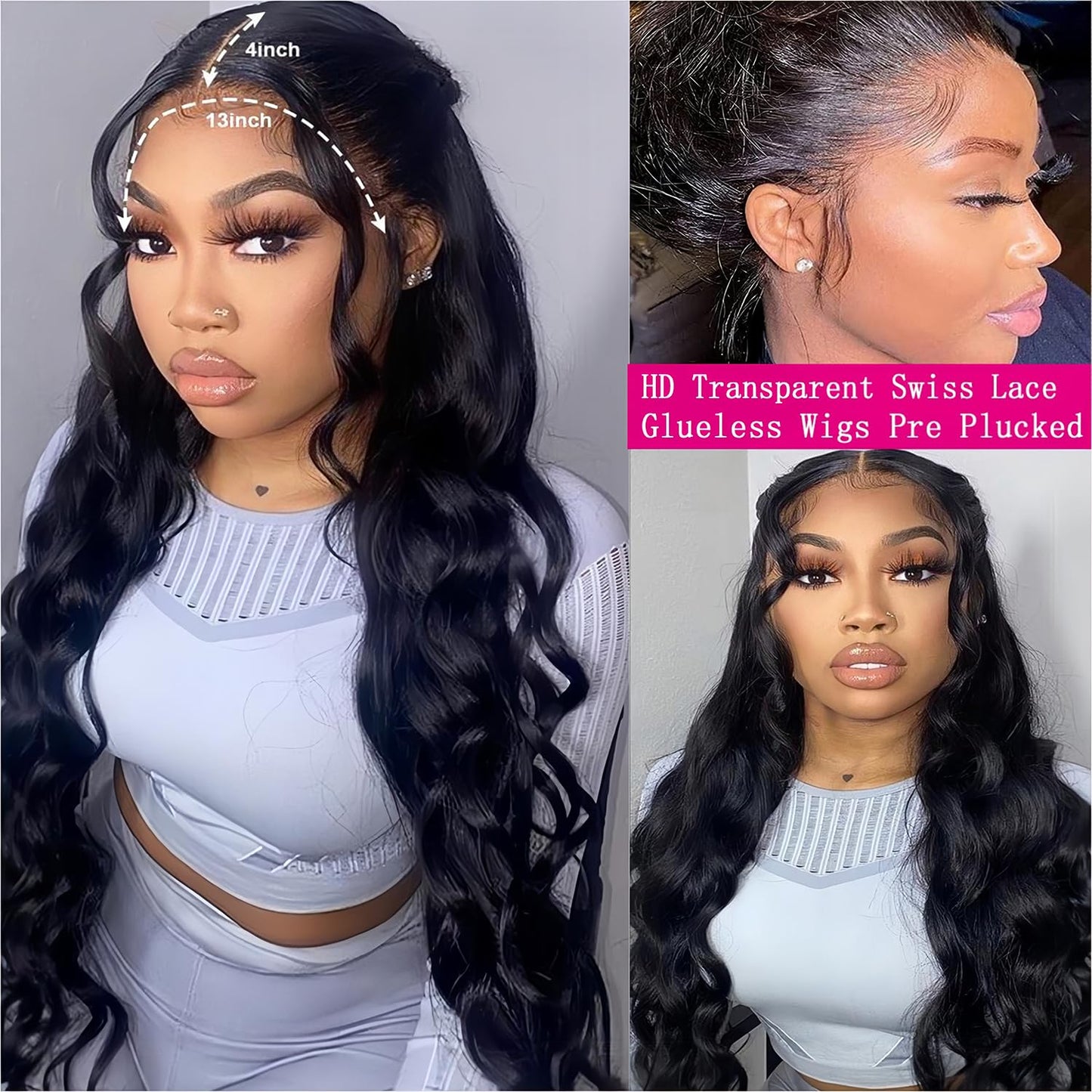Smilulu Body Wave Lace Front Wigs Human Hair Pre Plucked 13x4 Hd Lace Front Wigs Human Hair 180% Density Body Wave Lace Frontal Wigs Glueless Human Hair Lace Front Wigs For Black Women 22Inch