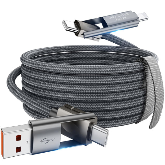 4 in 1 Charging Cable, 240W USB to USB C Cable 10 ft 2 Pack, Fast Charging Multi Charger Cord with Type C/USB A/L Port for iPhone 16/15 /14 Series MacBook iPad Pixel Samsung Switch PS5 Tablet and More