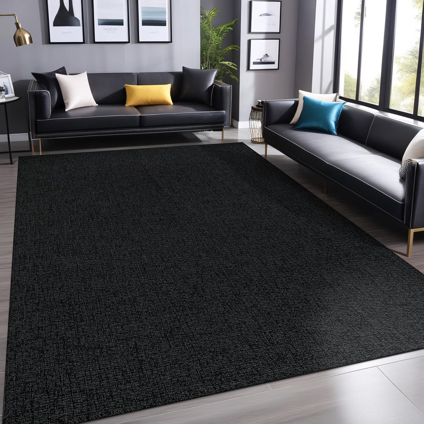 Luul Home Easy Jute Rugs 4x6 Dark Gray Color Living Room Indoor Outdoor Area Rug for Farmhouse Patio and Kitchen Rug High Traffic Washable Easy to Clean Solid Boho Woven Design Outside Carpet (4 x 6)