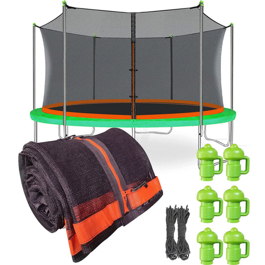 14Ft Trampoline Net Replacement with 6 Enclosure Pole Caps, Trampoline Replacement Enclosure Net Round Safty UV-Resistant Weather-Resitant Breathable Durable(Not Include Poles)