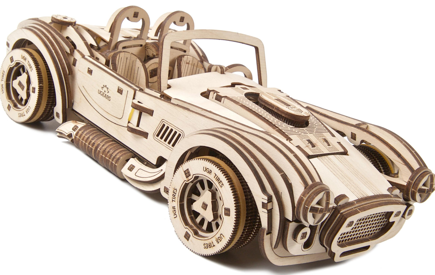 UGEARS Drift Cobra Racing Car Puzzle - Wooden 3D Puzzles for Adults to Build with Powerful Spring Motor - Wood Mechanical Models Building Kit for Fathers Day - Retro Hobbies for Men - 370 Pcs