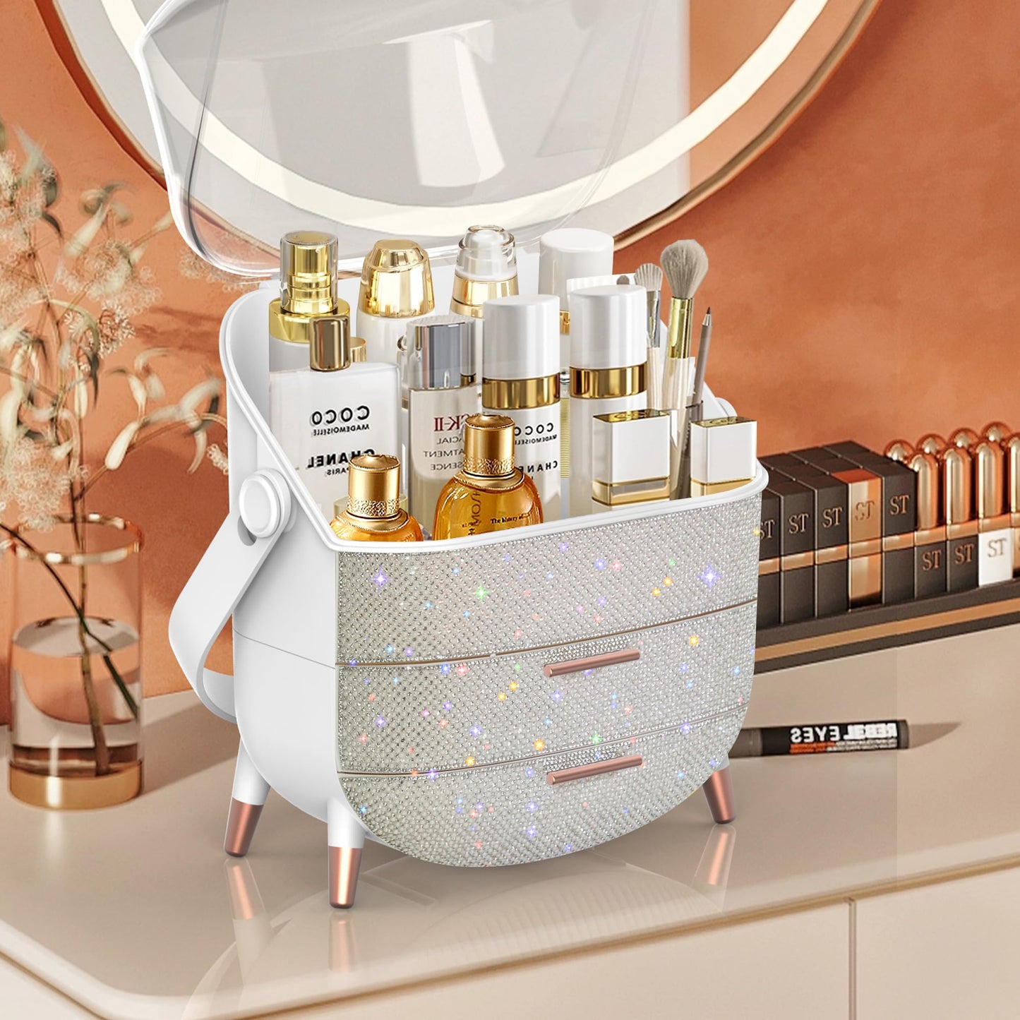 Teen Girls Gift Makeup Organizer,Skincare Organizer Jewelry Storage,Cosmetics Storage and Display Case,Make Up Holders and Organizers for Countertop,Bathroom Organizer (Pearl White)