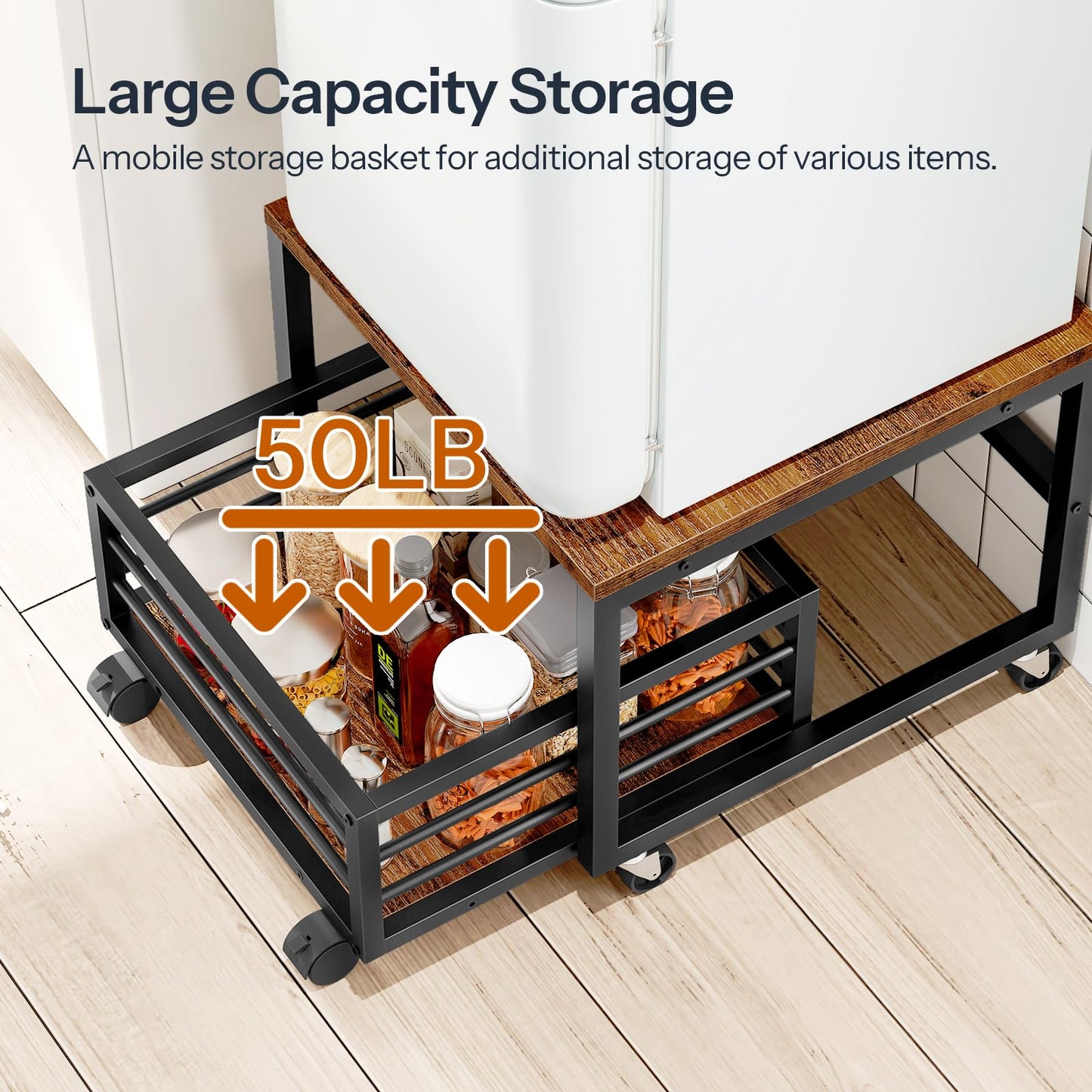 HOOBRO End Table, Mini Fridge Stand with Storage, Mini Fridge Table with Wheels and Adjustable Feet, Sturdy Metal Frame, for Living Room, Bedroom, Office, Rustic Brown and Black BF155TL01