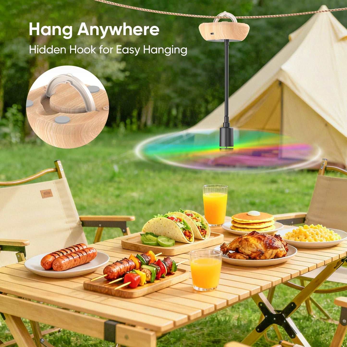 Edvision Rechargeable Fly Fans for Tables, Portable Outdoor Food Fans to Keep Fly Away, Table Fan with LED Display, 360° Flexible Fly Spinners for Table, Party, Picnic, BBQ and Party 4Pack (Oak)