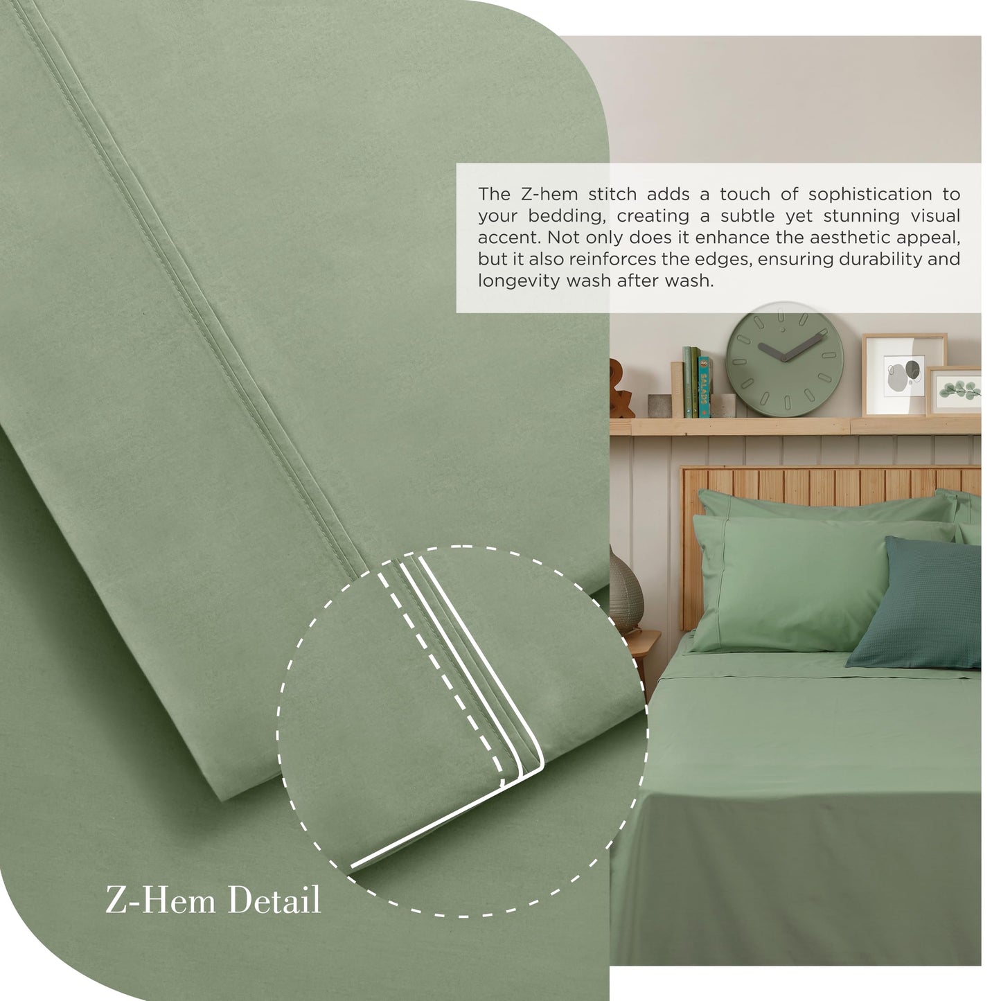 Linen Home 100% Cotton Percale Sheets Queen Size, Oil Green, Deep Pocket, 4 Pieces Set - 1 Flat, 1 Deep Pocket Fitted Sheet and 2 Pillowcases, Crisp Cool and Strong Bed Linen