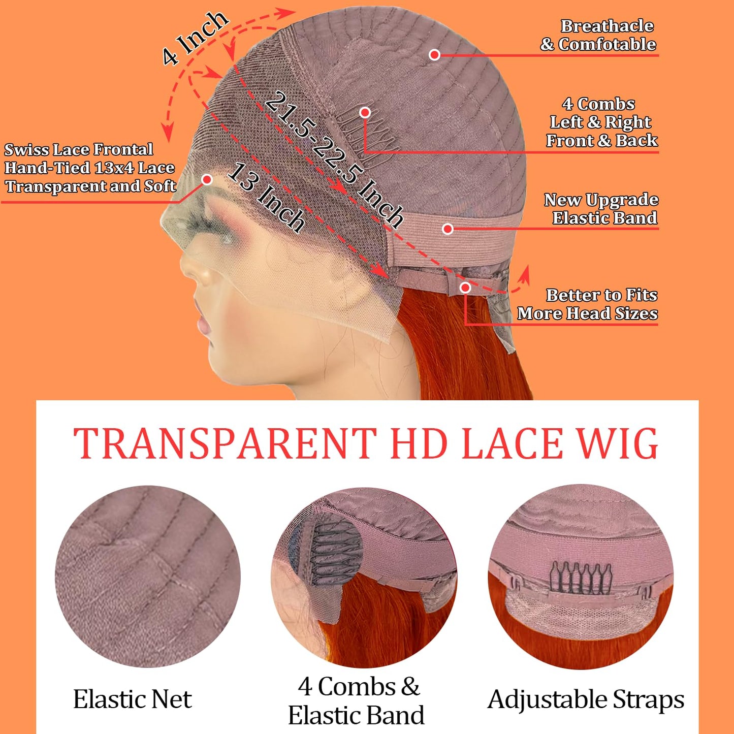 PANDA ANGEL Ginger Wig Human Hair 13x4 Straight Ginger Orange Lace Frontal Wigs Human Hair Hd Transparent Wear and Go Glueless Wigs Human 350# Ginger Straight Wig Human Hair for Women 26 Inch