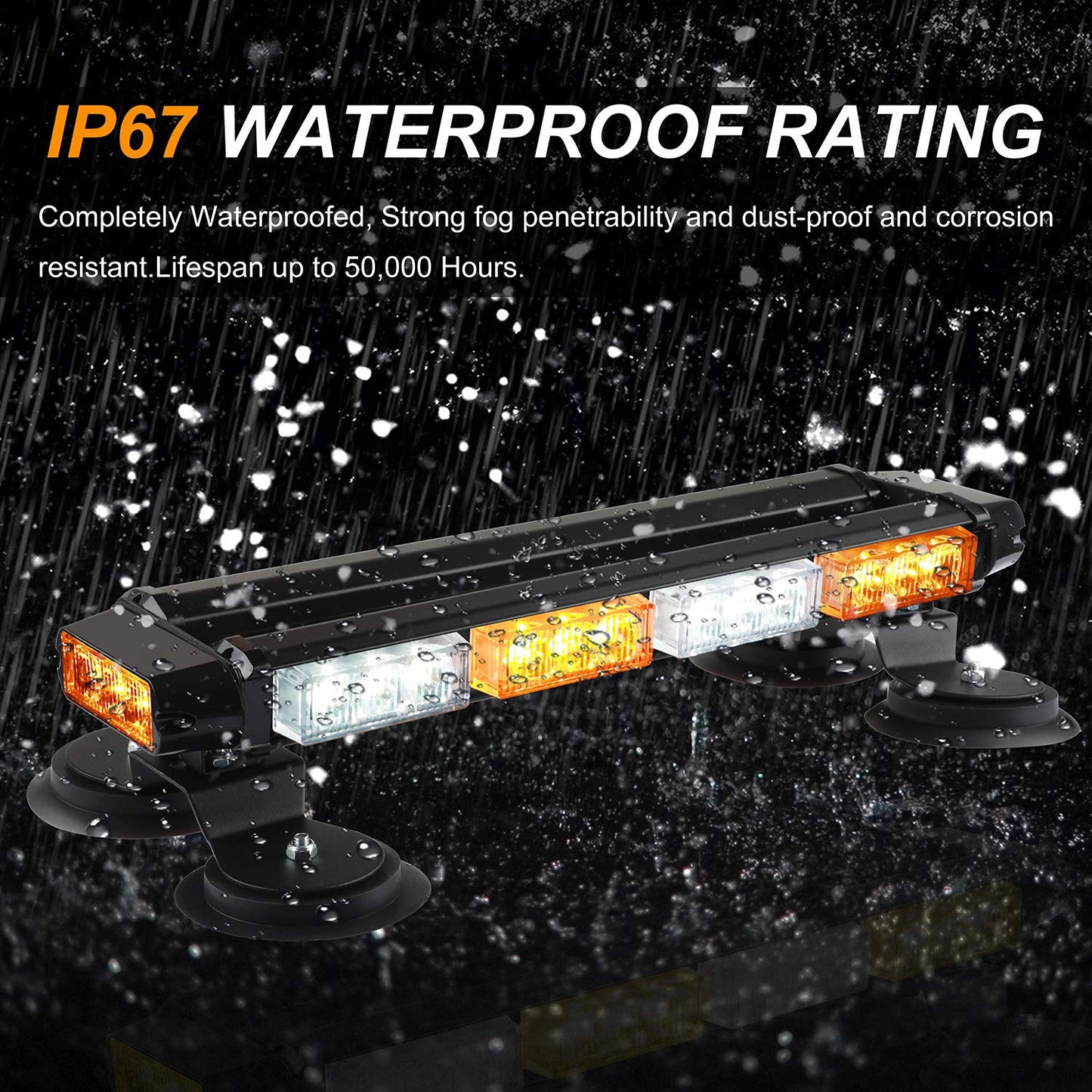 ASPL 16.8 Inch LED Strobe Flashing Light Bar, 26 Flashing Modes High Intensity Emergency Hazard Warning Beacon Lights with Magnetic Base for Car Trucks Trailer Roof Safety (Amber White Amber White)