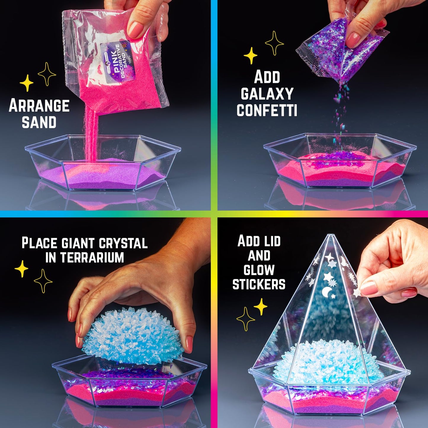 Original Stationery Starry Night Giant Crystal Growing Terrarium Kit for Kids, Fun Crystal Growing Kit with Glow in The Dark Stickers and Glitters, Awesome Gift Idea and Science Kits