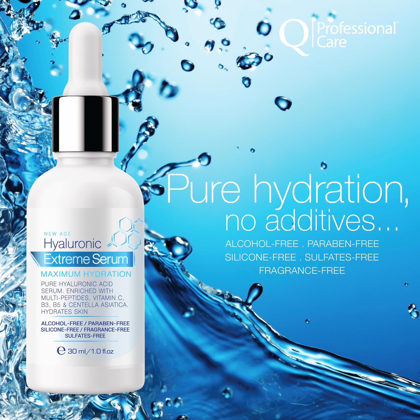 Q|Professional Care Serum for Face | Hyaluronic Acid | Vitamin C | Microneedling | HCA | Multi-Peptides, Vitamins B5, B3, Niacinamide & Centella Asiatica | Alcohol free, Fragrance-Free