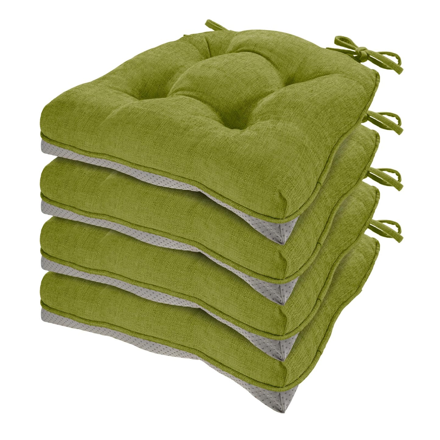 HARBOREST Chair Cushions for Dining Chairs Set of 4 - Chenille Tufted Kitchen Chair Cushions with Ties and Non-Slip Bottom, Foam Chair Pads for Dining Chairs, 17" x 17", Green