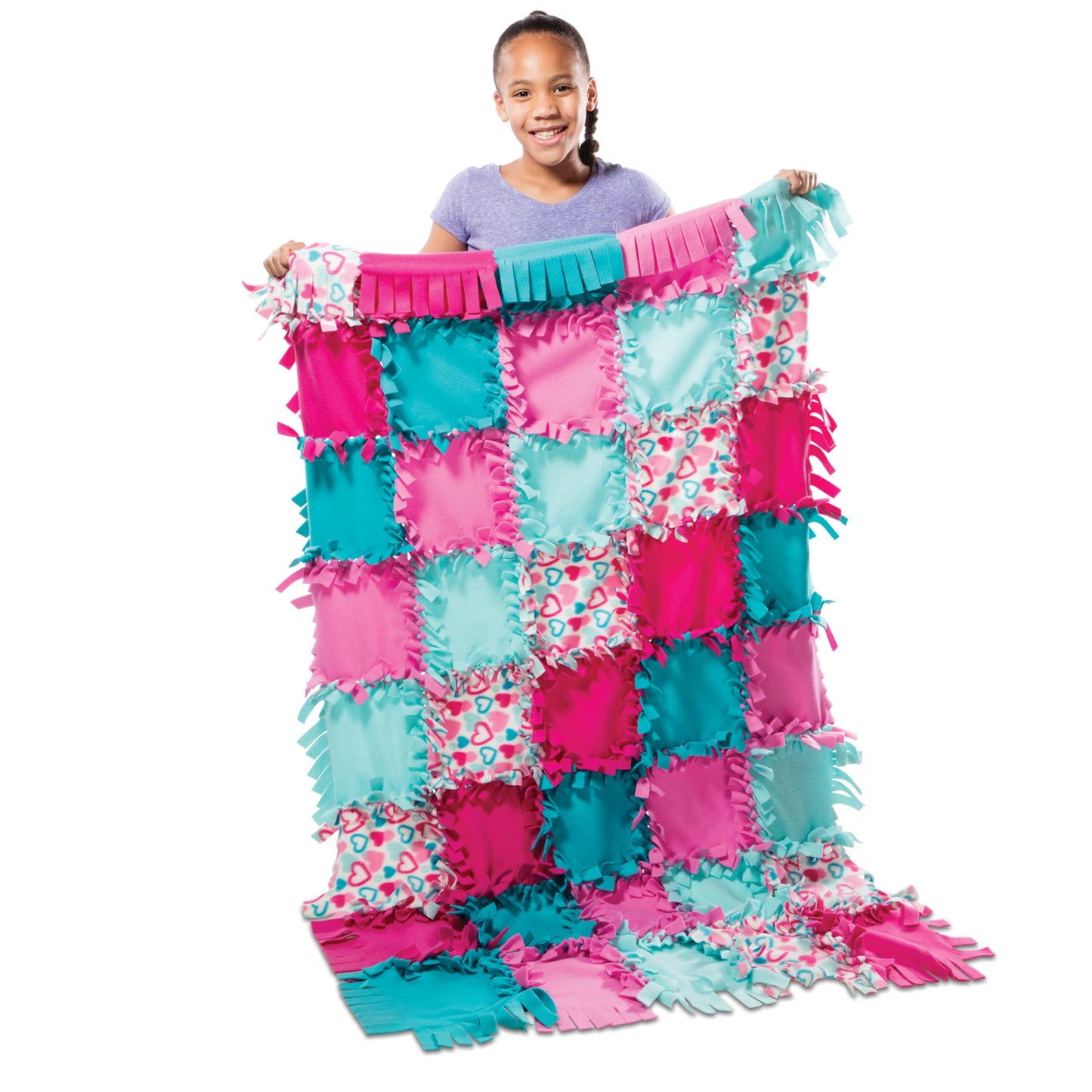 Melissa & Doug Created by Me! Heart Fleece Blanket No-Sew Craft Kit (40 Squares, 3.5 feet x 5 feet)
