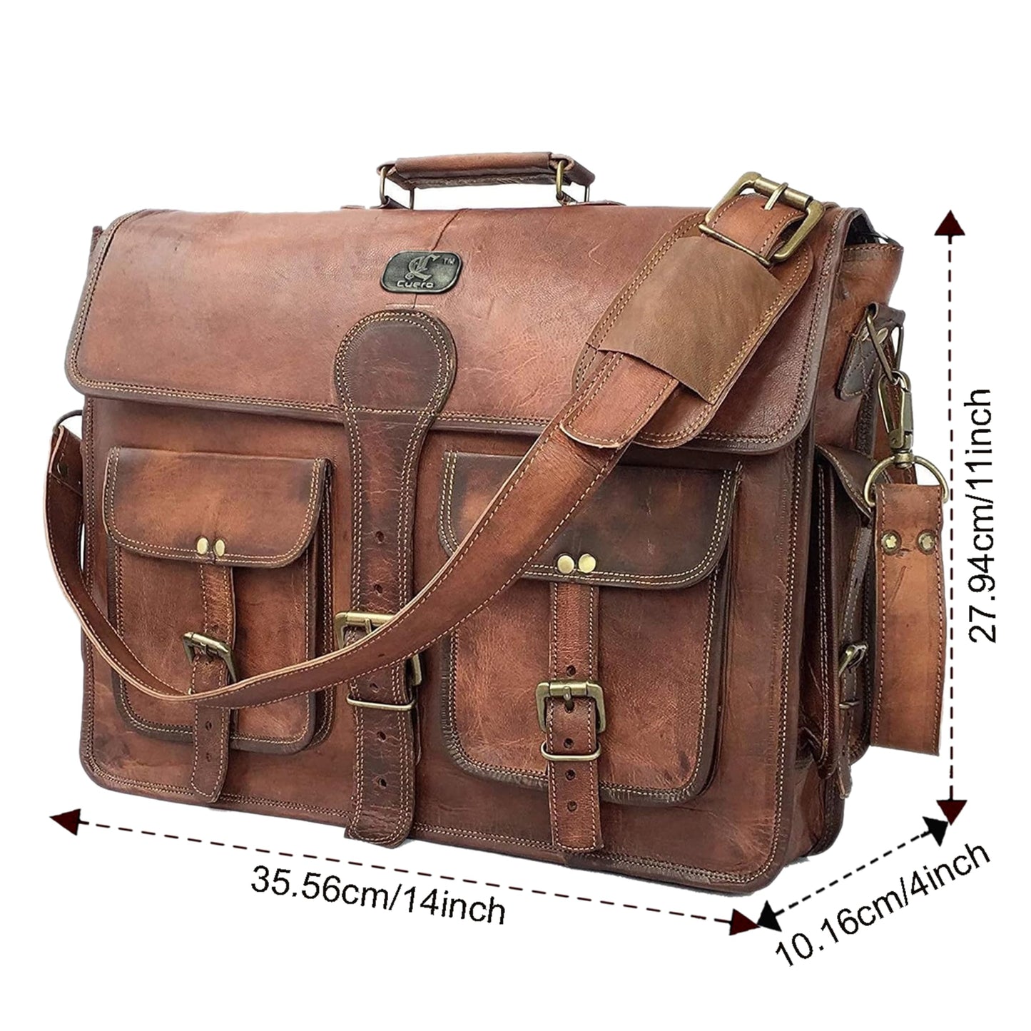 cuero DHK 14 Inch Vintage Handmade Leather Messenger Bag for Laptop Briefcase Best Computer Satchel Distressed Bag