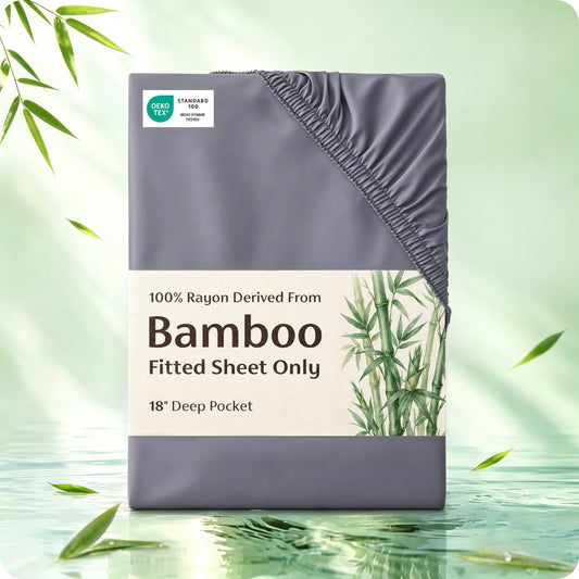 Bedsure Queen Fitted Sheet Only, 100% Rayon Derived from Bamboo, Breathable & Soft, PureWoven Cooling Bottom Sheet for Hot Sleepers, Deep Pocket Up to 18", with 4 Elastic Corner Straps, Grey