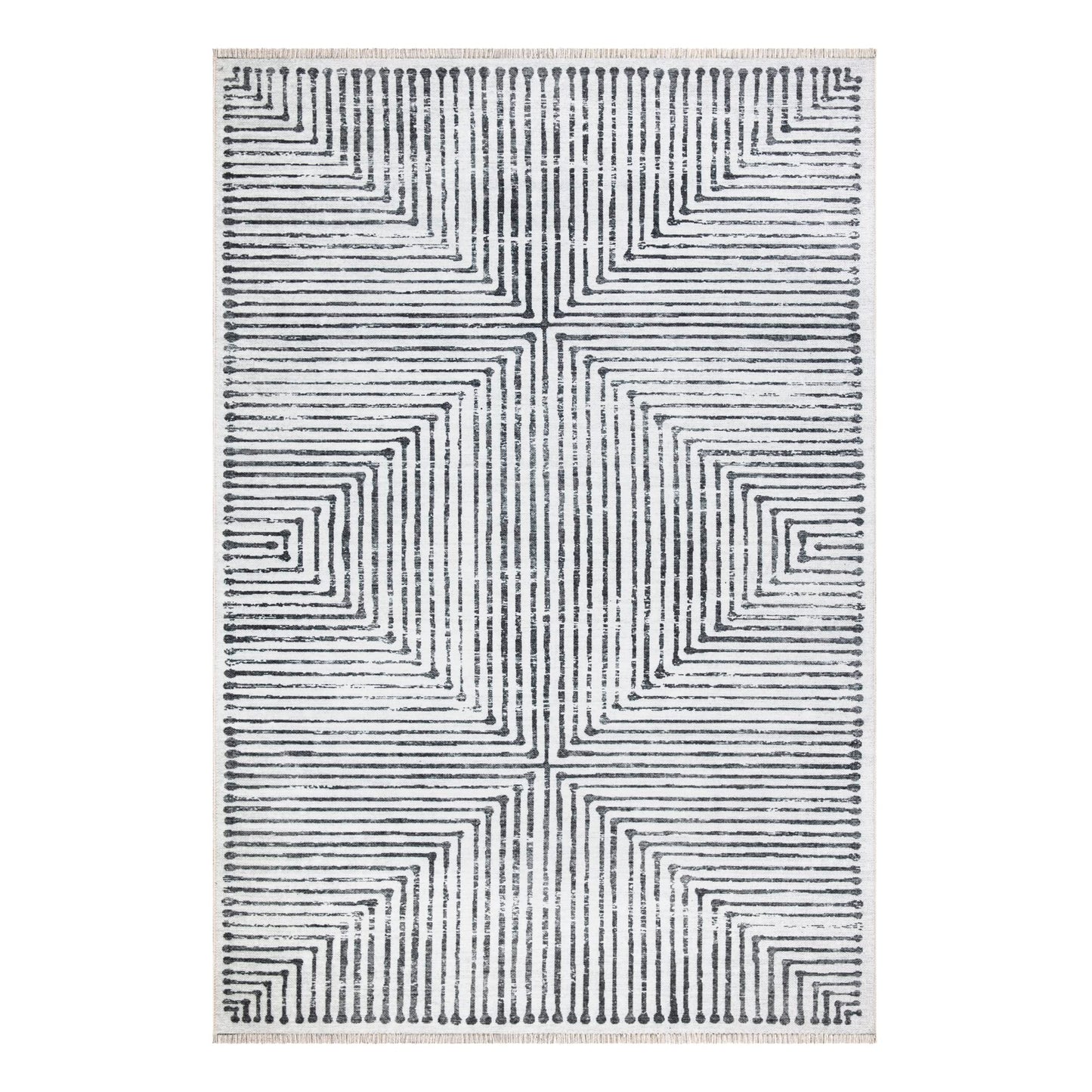 Bloom Rugs Caria Washable Non-Slip 4x6 Rug - Ivory/Black Striped Area Rug for Living Room, Bedroom, Dining Room, and Kitchen - Exact Size: 4' x 6'