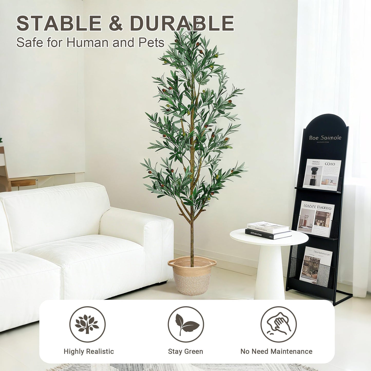 ZOES HOMDECO Faux Olive Tree 6ft, Olive Trees Artificial Indoor with Planter and Basket, Tall Fake Tree with Realistic Leaves and Fruits for Home Living Room Bedroom Outdoor Decor