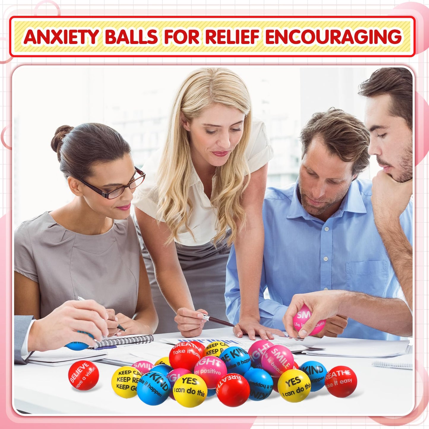 Liliful 48 Pieces Motivational Stress Balls Bulk for Adults Fidget Toys End of The Year Student Gifts Inspirational Squeeze Balls Employee Appreciation Gift Adult Goodie Bag 2. 2 Inch(Bright Colors)