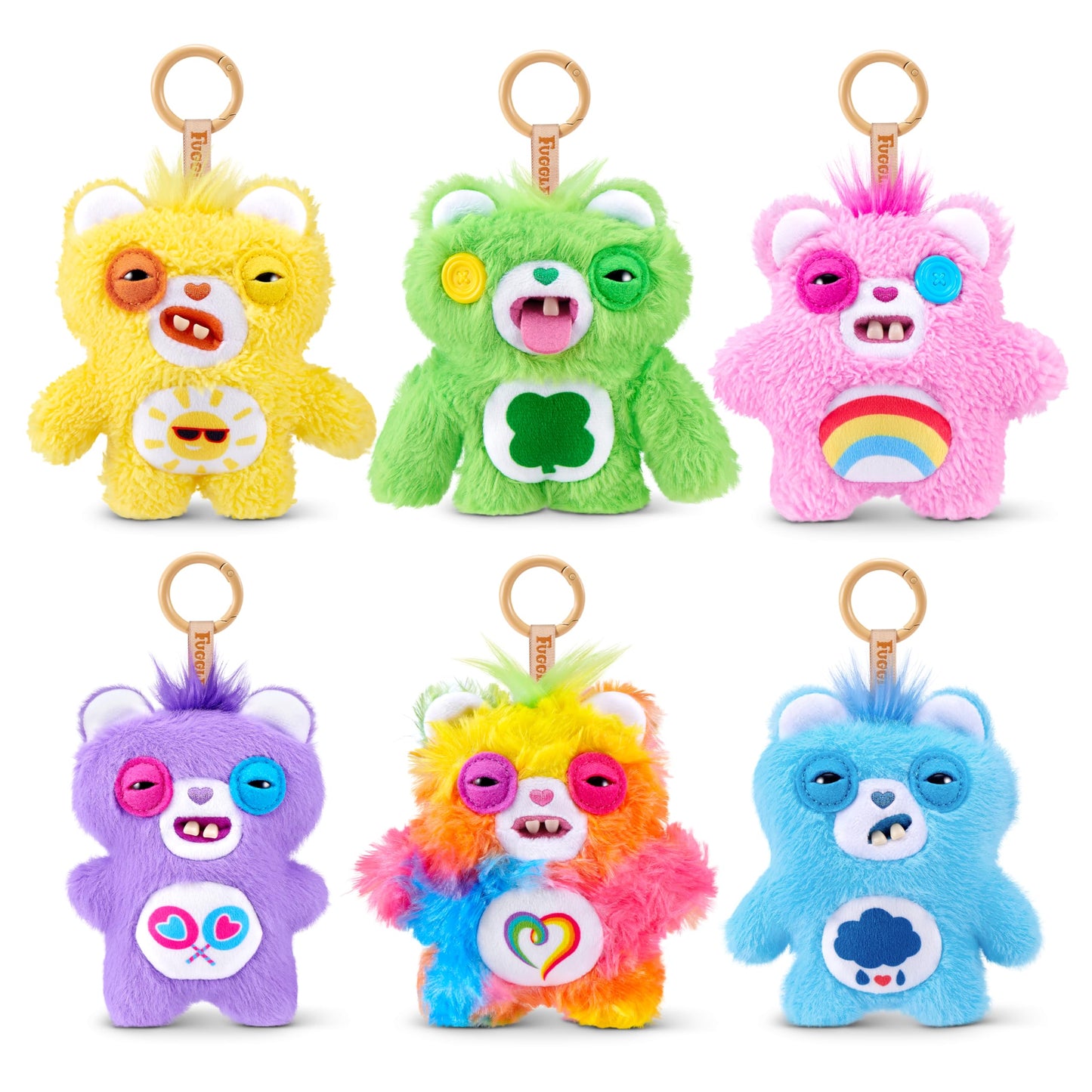 Fuggler Care Bear Keyring 5 Inch Plush Collectible Accessory (6 Pack) by ZURU Featuring Funny Ugly Monster Design with Clip-On Key Ring, Perfect for Bags, Backpacks, and Fans