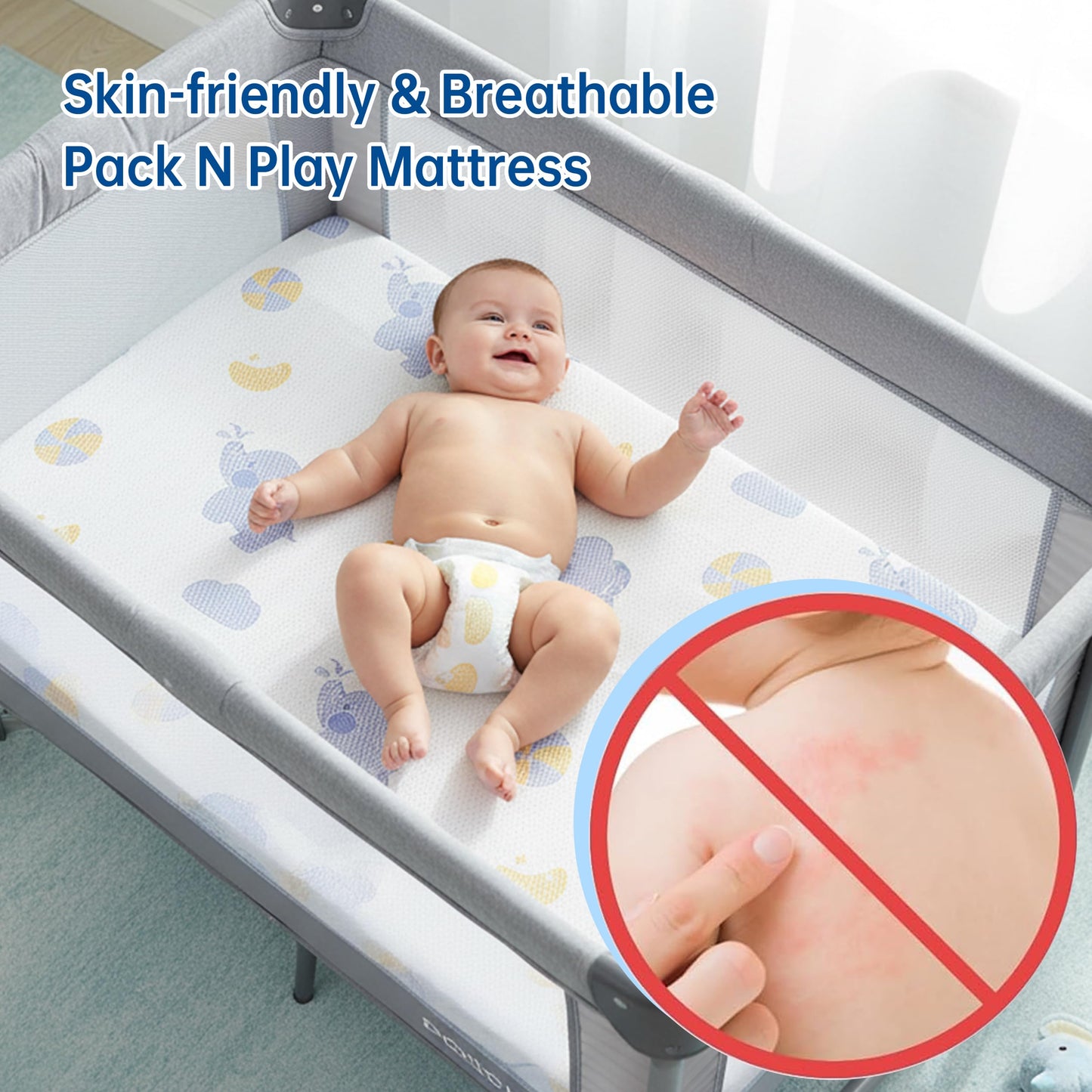 WEVFGHI Pack and Play Mattress Pad, 38"x26" Dual Sided Soft & Firm Memory Foam Pack N Play Mattresses, Breathable Mattress for Pack N Play Mattress with Non-Slip Bottom Washable Cover