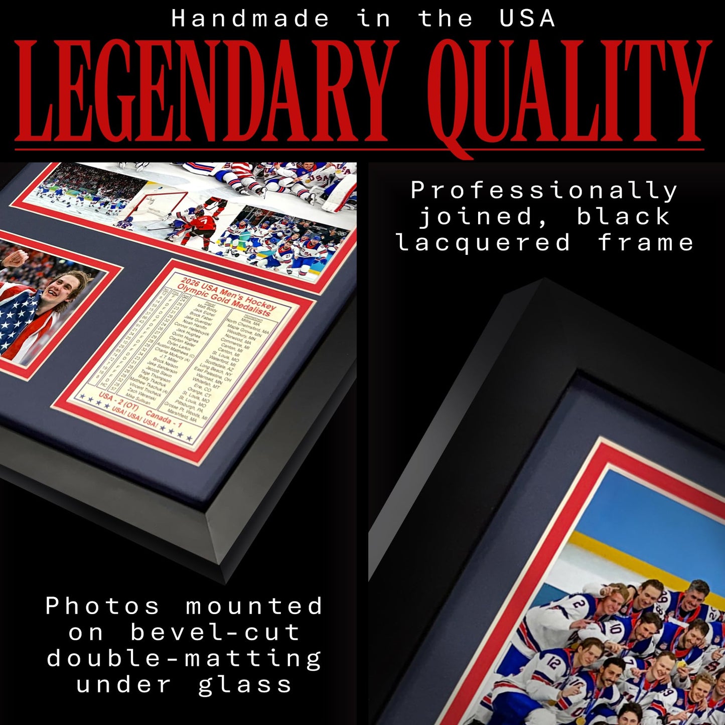 Legends Never Die 2026 USA Hockey Gold Medal Winners | Collectible Winter Olympics Ice Hockey Memorabilia | Framed Picture & Photo Collage Gift, Man Cave Wall Art, Home Decor | 2 Sizes (12"x15")