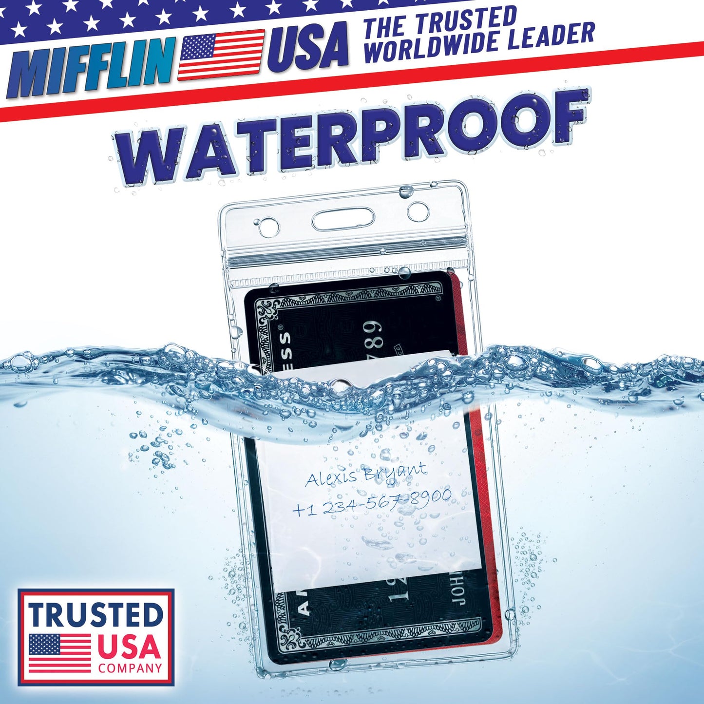 Mifflin-USA Plastic Waterproof ID Badge Holders (Clear, 2.25x3.5 Inch, 250 Pack), Vertical Hanging Name Card Holder with Zipper, Resealable Bulk Nametag Holders