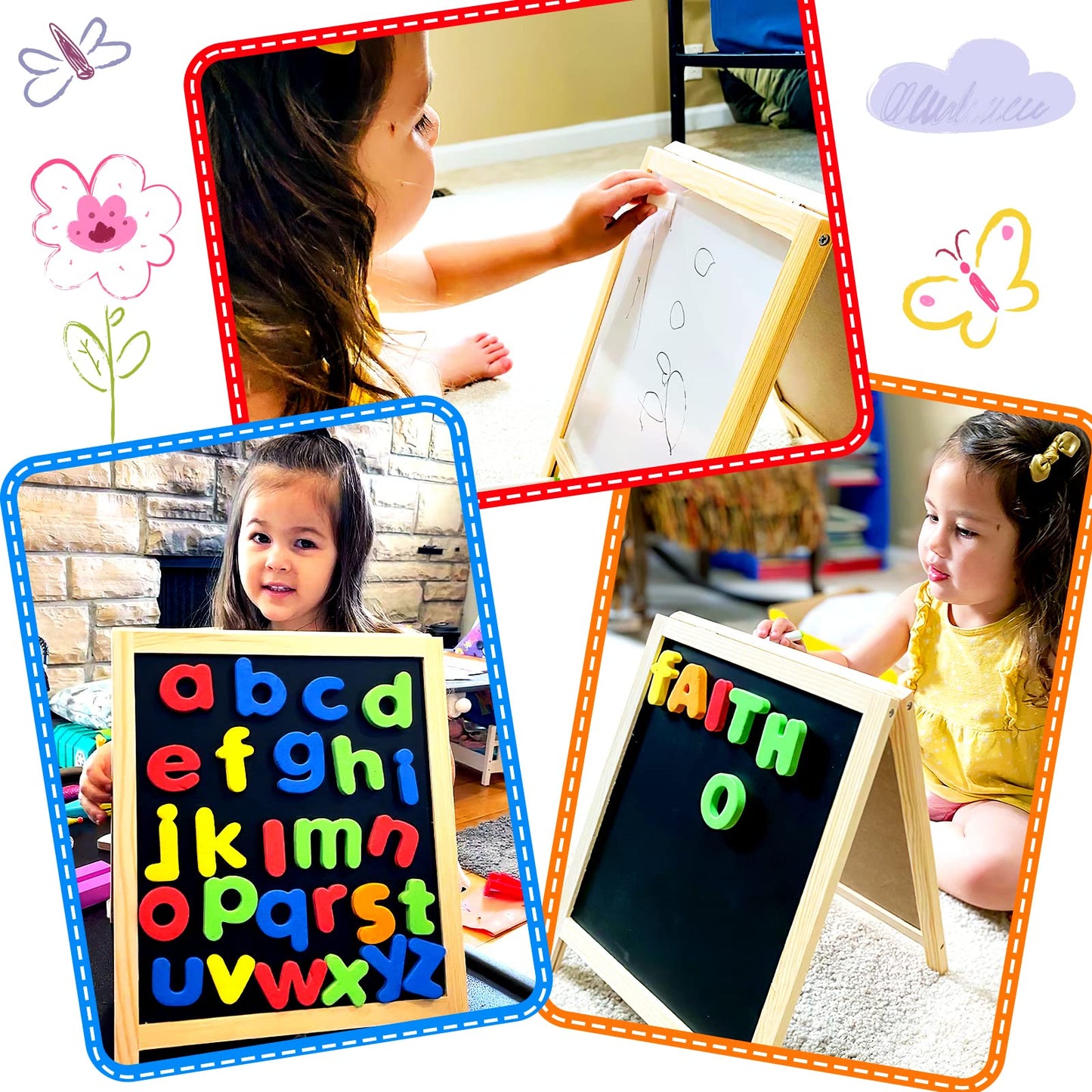 INNOCHEER Magnetic Letters and Numbers with Easel for Kids - 133 Pieces Alphabet Magnets, Educational Dry Erase Board - Whiteboard & Chalkboard for Toddlers Writing & Drawing
