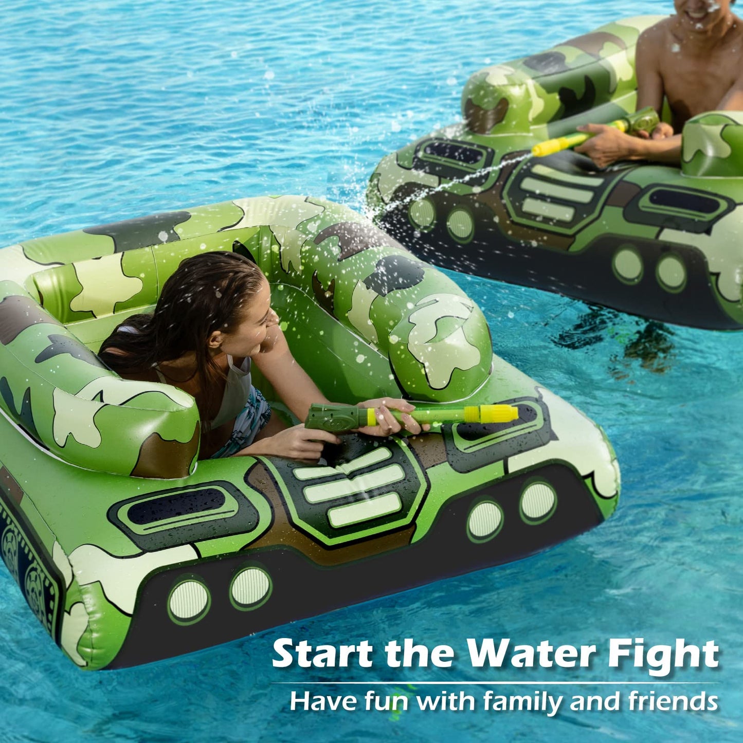 Inflatable Tank Pool Floats - Jasonwell Kids Pool Floaties Swimming with Water Cannon Gun Swim Floaty Rafts Lake Beach Party Pool Toys for Boys Girls Toddlers (Tank Float for Adults)