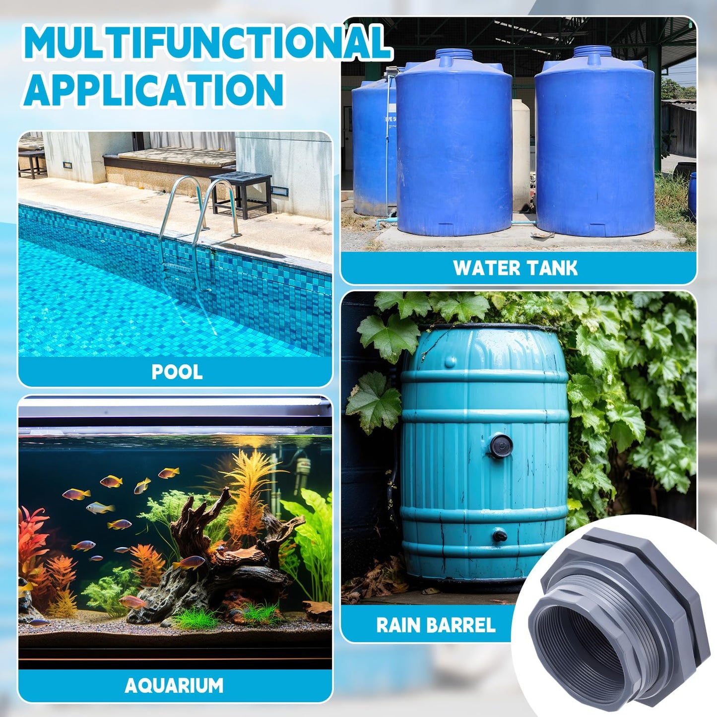Maasechs 1 Pcs 4 Inch PVC Bulkhead Fitting Water Tank Connector Plumbing Bulkhead Pipe Fitting NPT for Rain Barrels, Aquariums, Tubs, Pools