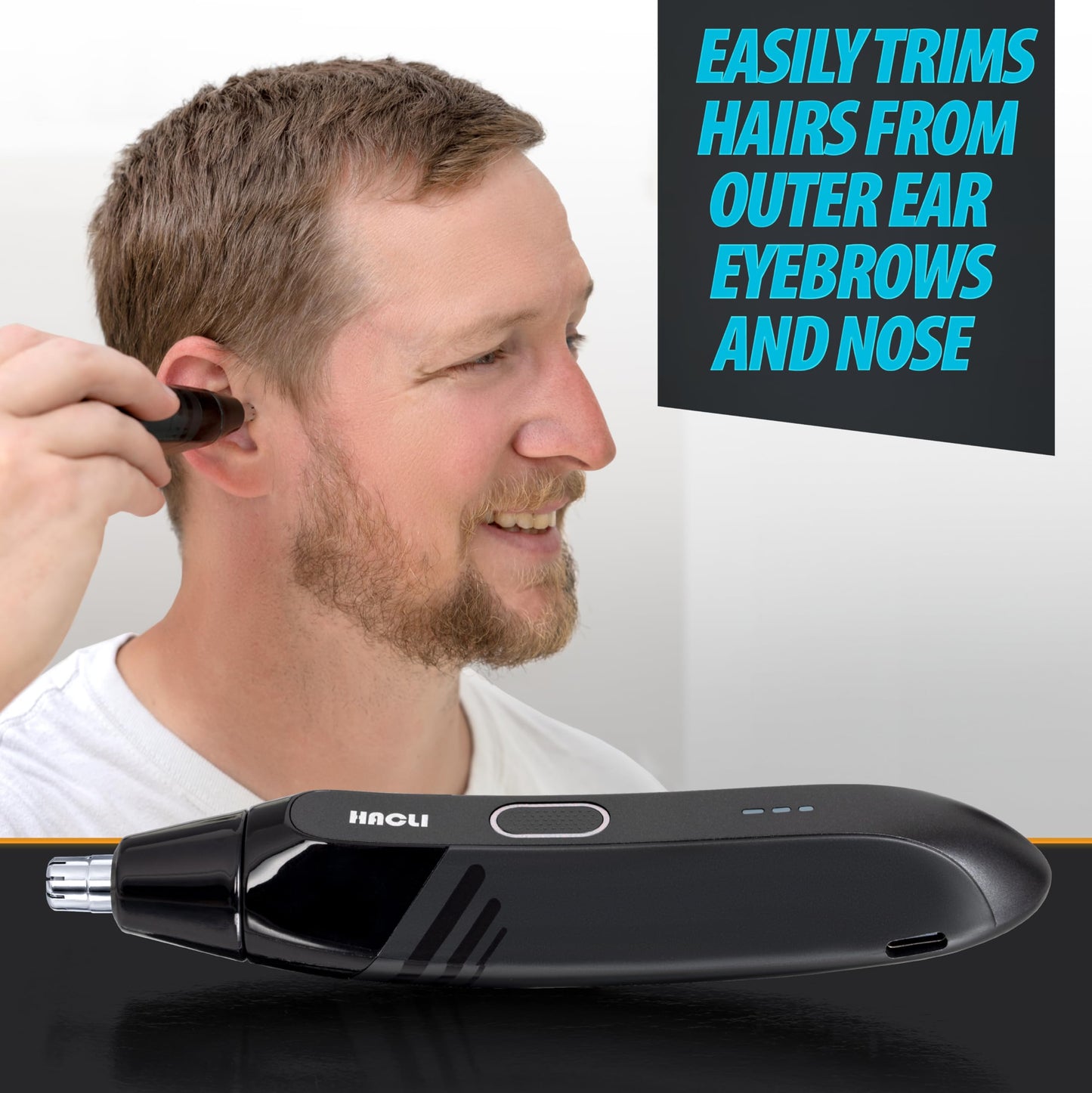 HACLI Nose Hair Trimmer for Men Women - Electric Nose Hair Clipper with Replaceable Stainless Steel Blade, Powerful 8000RPM Motor, Wet/Dry Use, Travel Lock, Portable Design USB Rechargeable