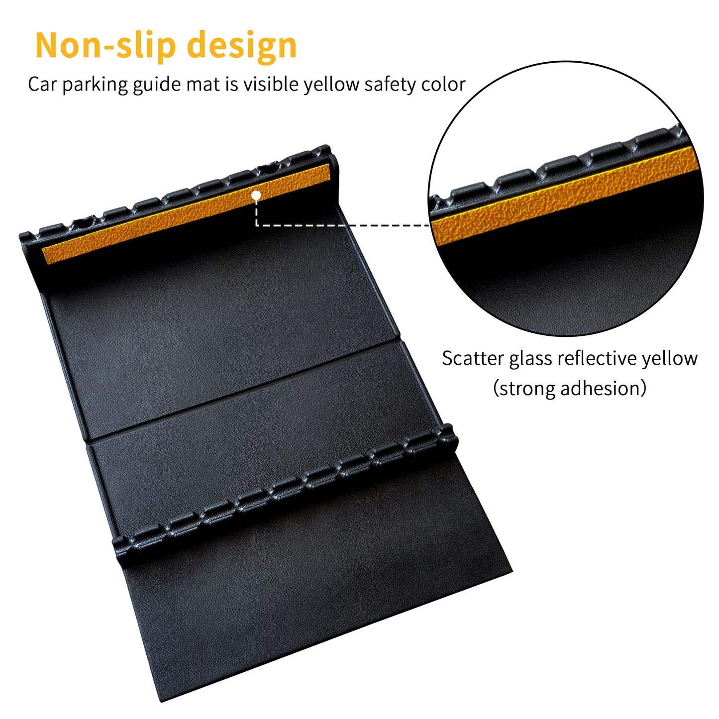 YONSHENG Parking Mat Car Stopper for Garage Floors- Heavy Duty Rubber Parking Aids - Wheel Stop with Scatter Glass Reflective Yellow Targets for Car Garage Floor Stop Aid Indoor Outdoor, 2 Pack
