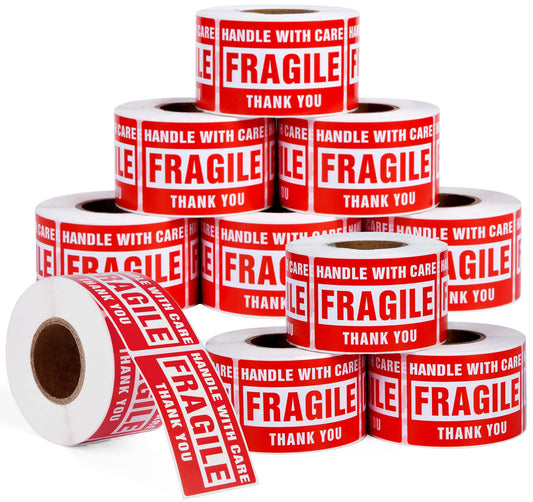 10 Rolls Fragile Stickers for Shipping 3 x 2 Inch 5000 Labels for Moving Boxes Handle with Care Sticker for Packing Small Business, Permanent Adhesive Fragile Labels (10 Roll, 500 Labels/Roll)