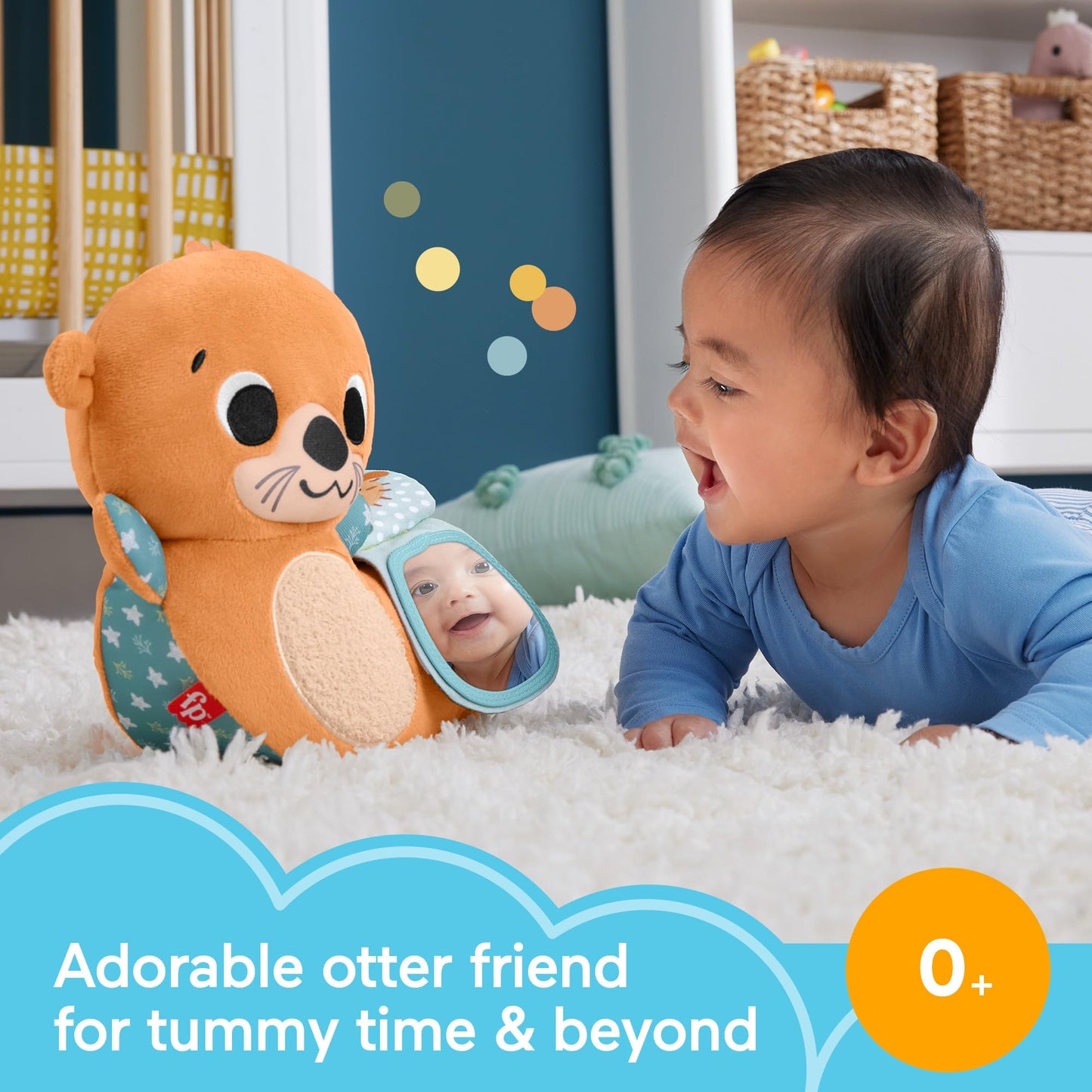 Fisher-Price Baby Toy 2-in-1 Rockin’ Tummy Time Otter Plush Sensory Activity with Soft Book for Newborn Play Ages 0+ Months