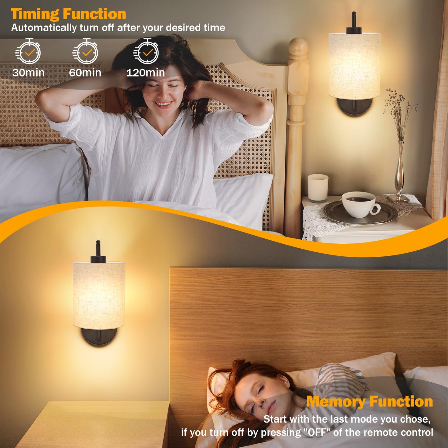 MATAMEYE Battery Operated Wall Sconce Set of 2, Black Rechargeable Wireless Wall Light Fixture with Remote, 12 RGB Colors & Timer, Indoor Dimmable Wall Lamp with Linen Shade