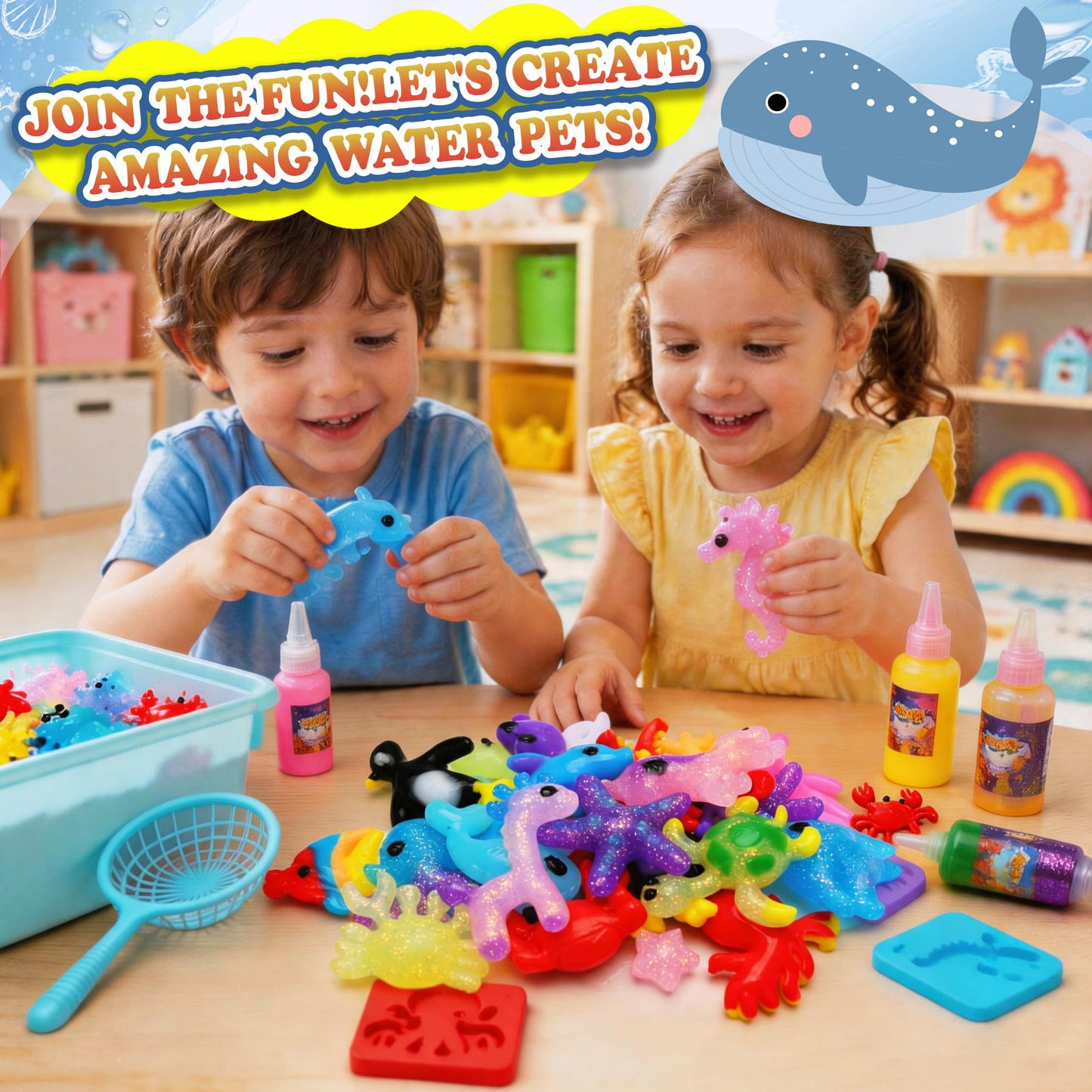 HunDun 21 Colors Magic Water Gel Kit for Kids, Water Gel Kit Pets,21 Gels & 14 Molds,DIY Squishy Toys Maker Set.Night Glow & Glitter, Birthday Gifts for Kids Toys 3+