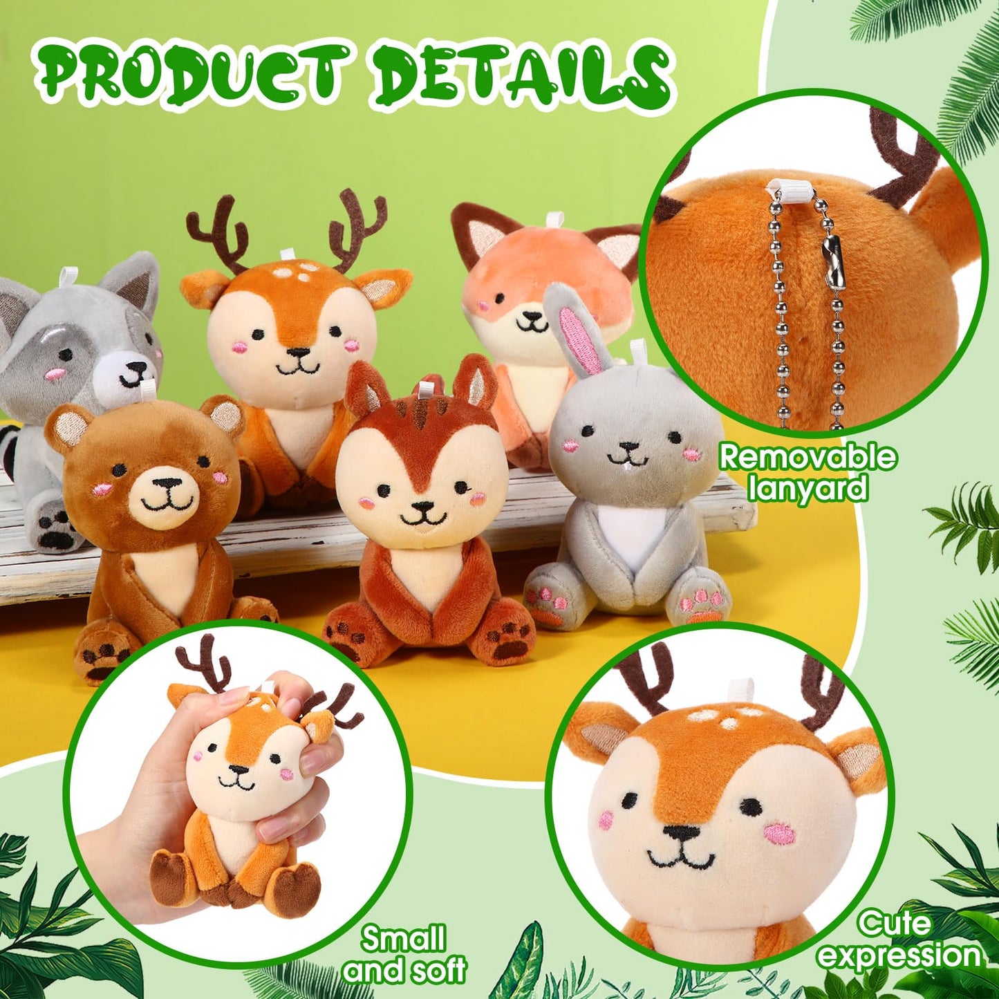Suilung 12 Pcs Mini Woodland Stuffed Animals Bulk 4'' Woodland Animal Plush Toys Cute Bear Rabbit Raccoon Fox Deer for Baby Shower Party Centerpiece Birthday Gifts Classroom Prizes