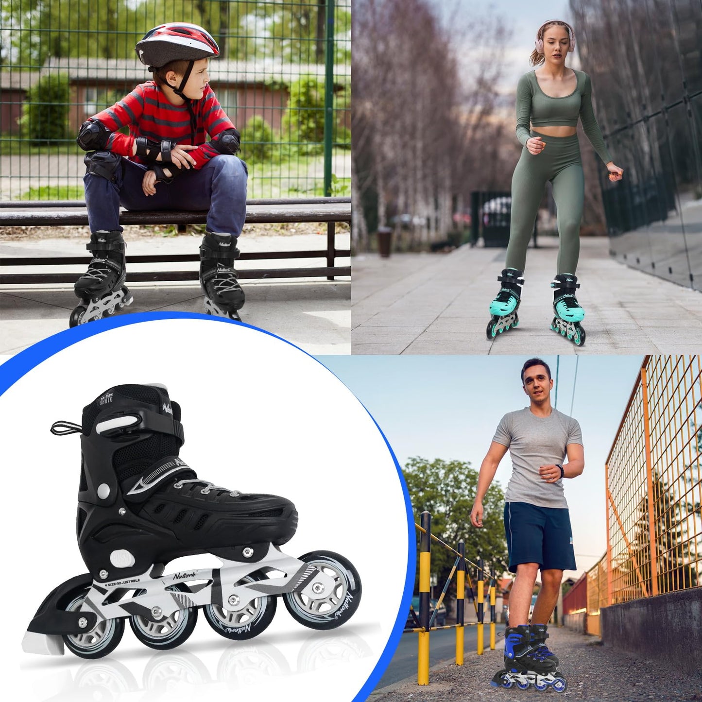 Inline Skates for Adults Men Women, Adjustable Aggressive Durable Roller Blades with Giant Wheels, High Performance Skates for Male Female Black Size 10 11 12