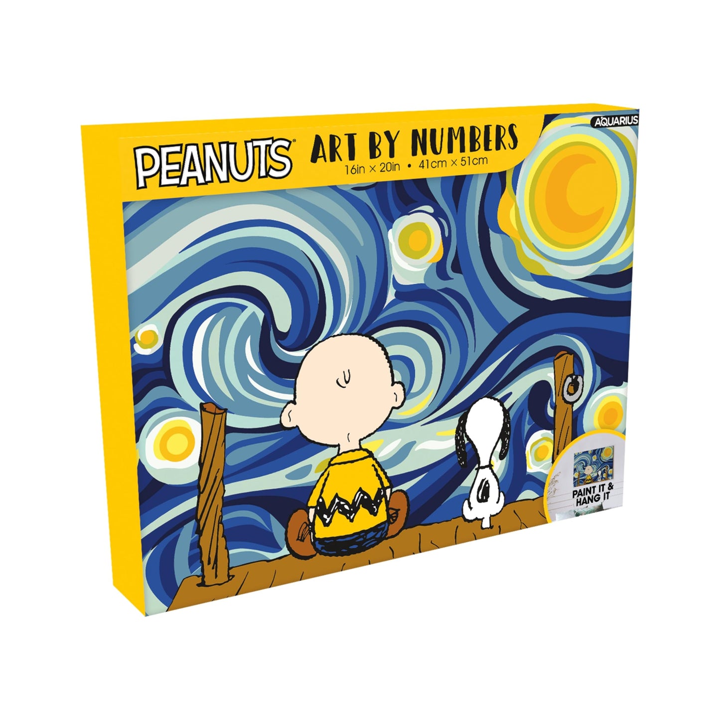AQUARIUS Peanuts Starry Night Art by Numbers Painting Kit (16 x 20 Stretched Canvas) 24 Paints, 3 Paint Brushes, Ready to Hang, Officially Licensed Peanuts Collectible - 16x20 in