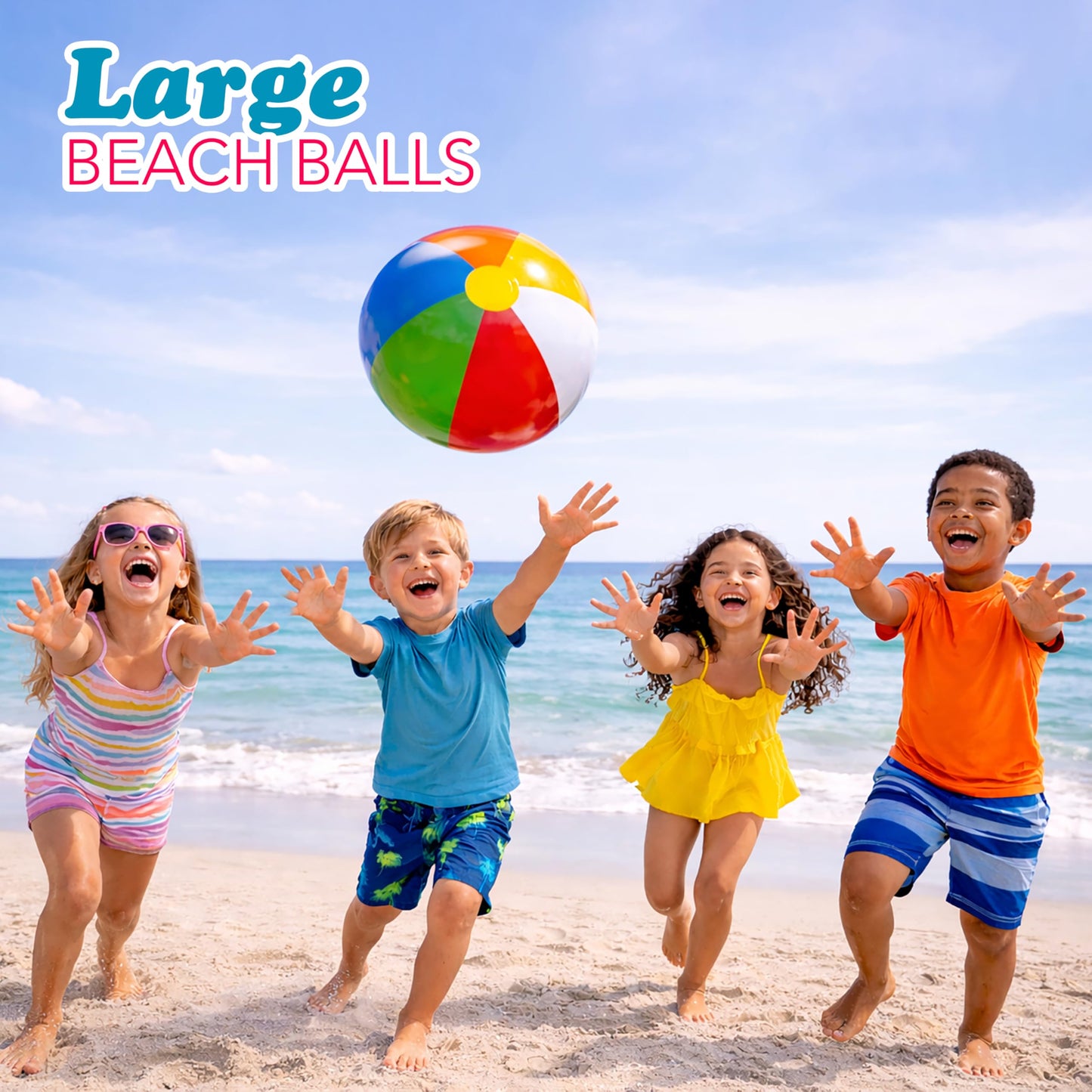 4E's Novelty [24 Pack] Beach Balls Bulk - Large 16 inch Inflatable Beach Ball, Rainbow Color - Beach Toys for Kids & Adults