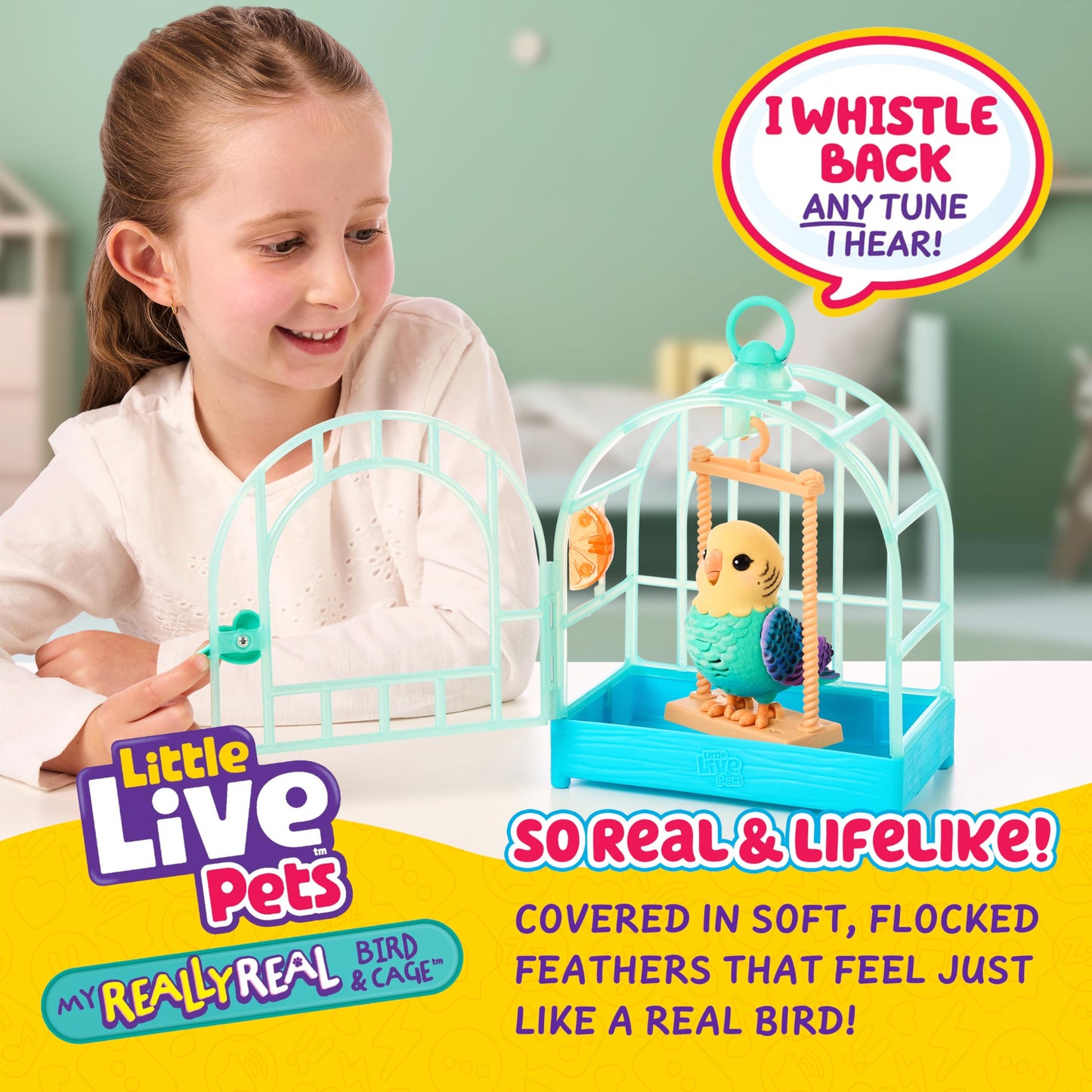 Little Live Pets My Really Real Bird & Cage - Indie, Interactive, Realistic Pet, 20+ Sounds & Reactions (25cm/9,8in Cage, 10,9cm/4,3in Bird), Records & Repeats or Whistles Back, Carry & Display