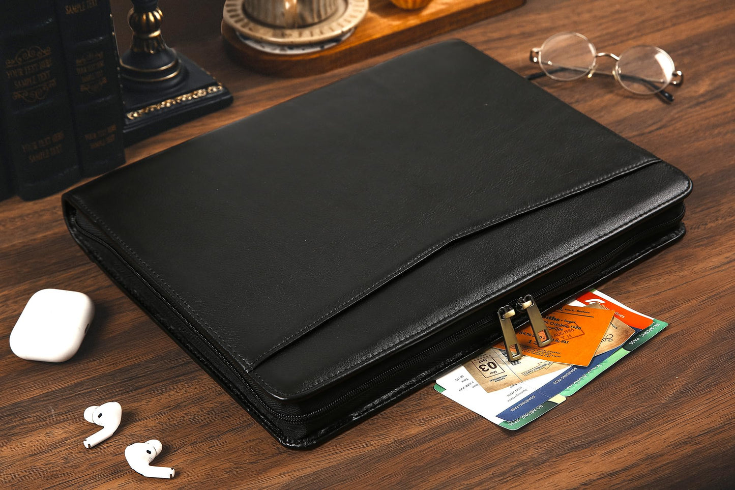 Handmade Leather Portfolio Binder - Leather Binder 3 Ring Portfolio Genuine Leather Business Padfolio, Personlized Legal Pad Folio Folder for Lefty & Righty - Oil Black
