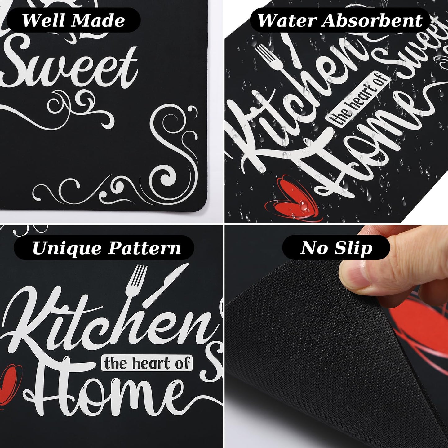 XLHOMO Kitchen Runner Rugs of 3, Non Slip Cushioned Kitchen Mats for Floor Waterproof Comfort Kitchen Rugs and Mats Farmhouse Chef Mats Floor Carpet for Sink,Laundry Room