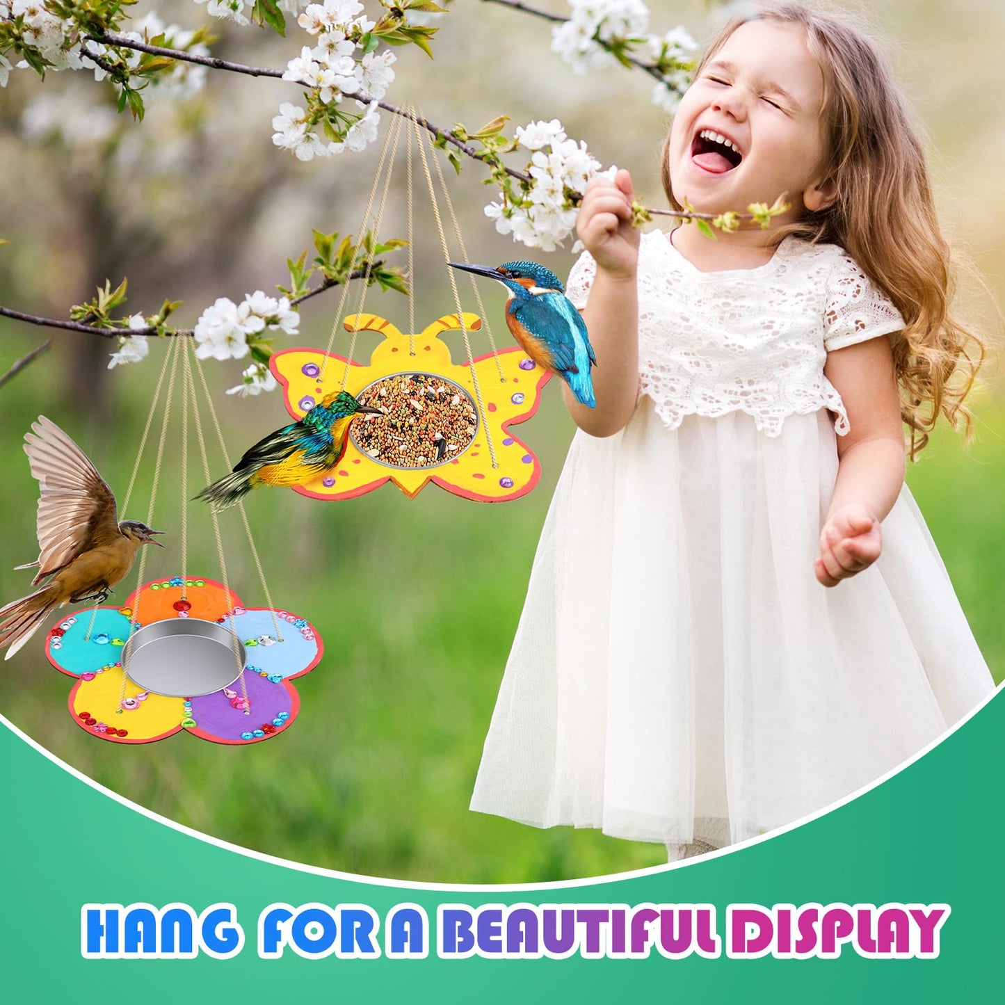 12 Pack Bird Feeder Craft Kits with Stainless Steel Bowls DIY Your Own Unfinished Wooden Ornaments Outdoor Party Favor Gifts for Nature Loving Kids