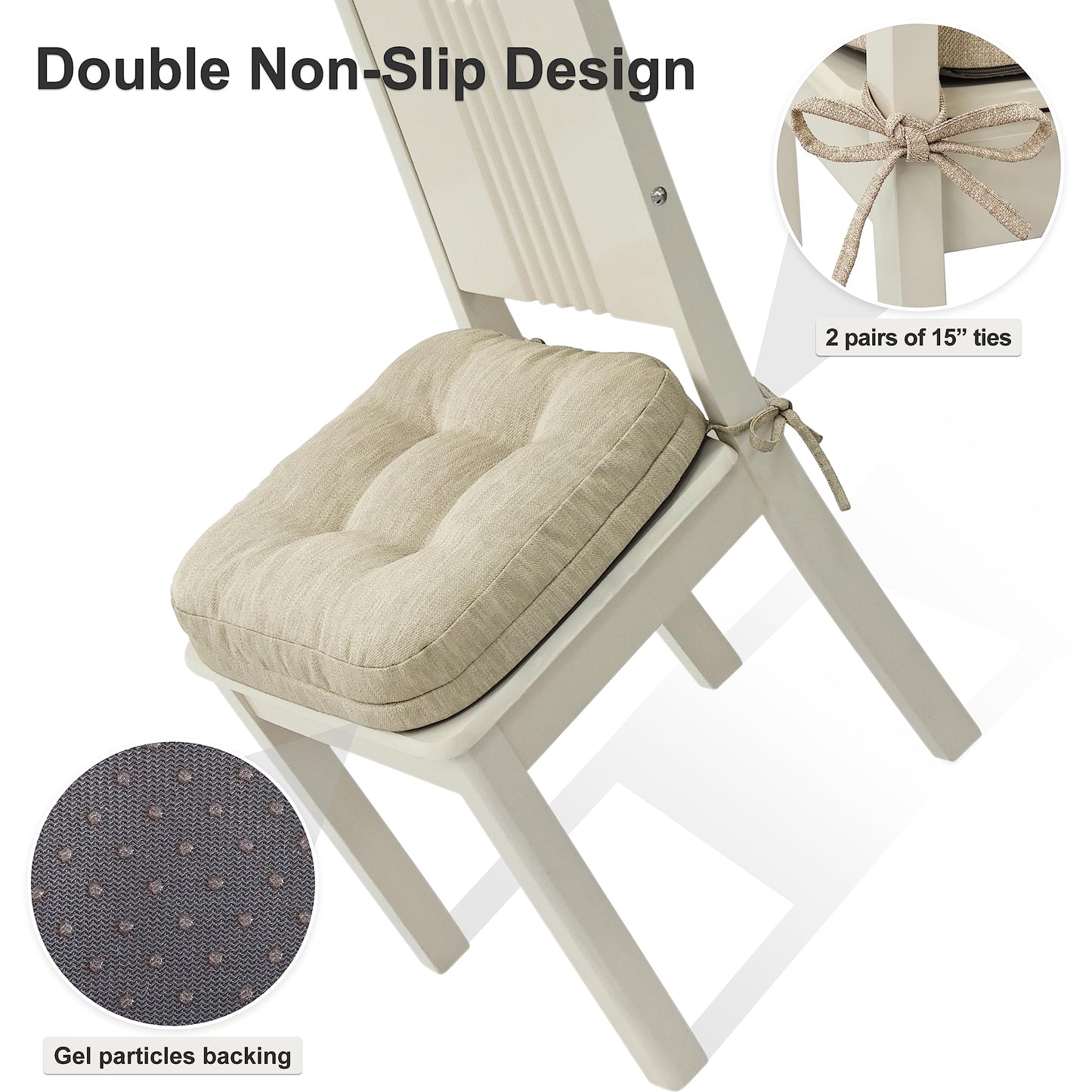 Shinnwa Dining Chair Cushions Set of 4, Dual-Layer Memory Foam Kitchen Chair Cushions, Patented Design Seat Pads with Ties, 16.5 x 16.5 x 3.5in, 4 Pack, Beige