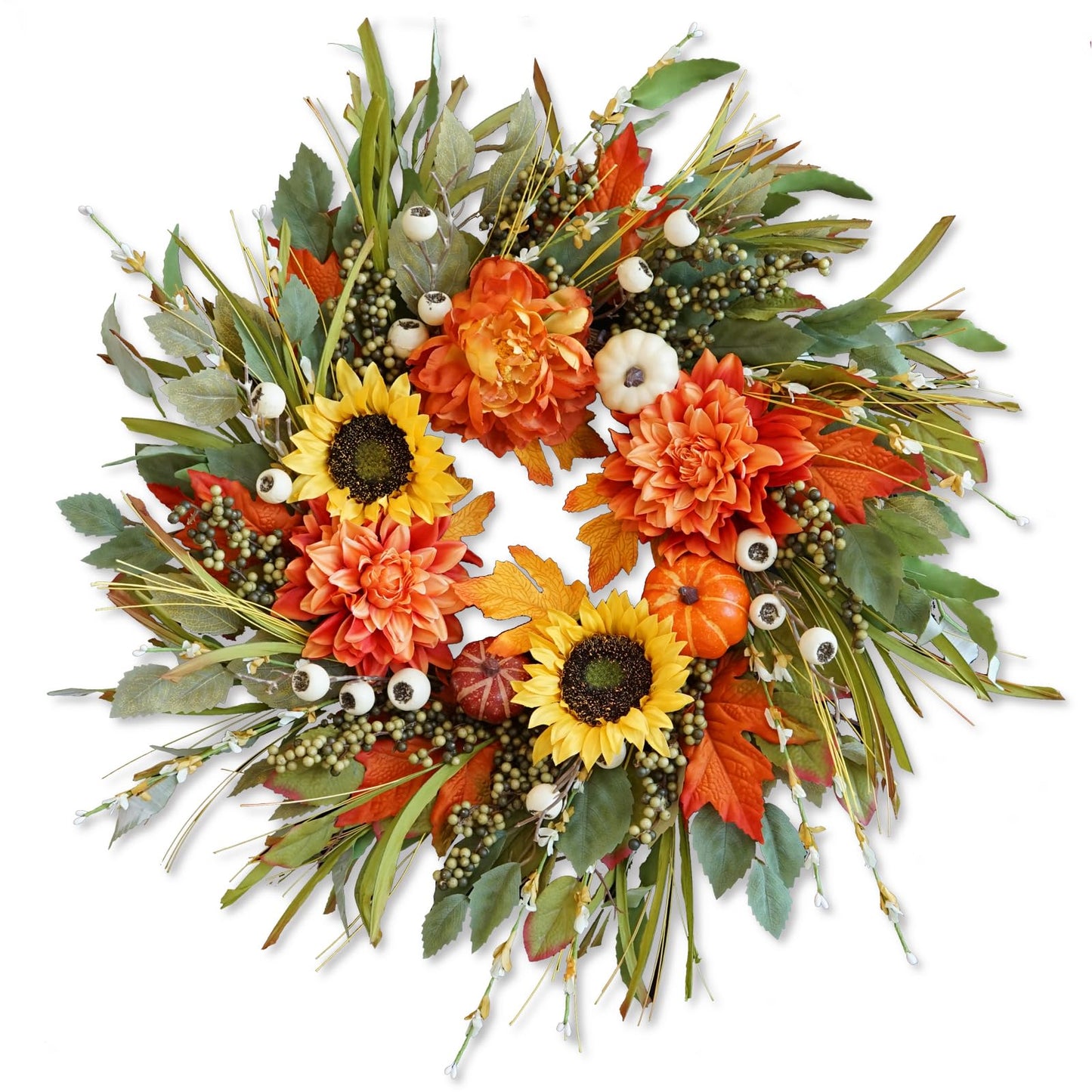 Fall Wreaths for Front Door 24 Inch Fall Wreath with Pumpkins, Sunflowers & Berries – Outdoor Autumn Wreath for Porch, Thanksgiving, Halloween & Harvest Decor