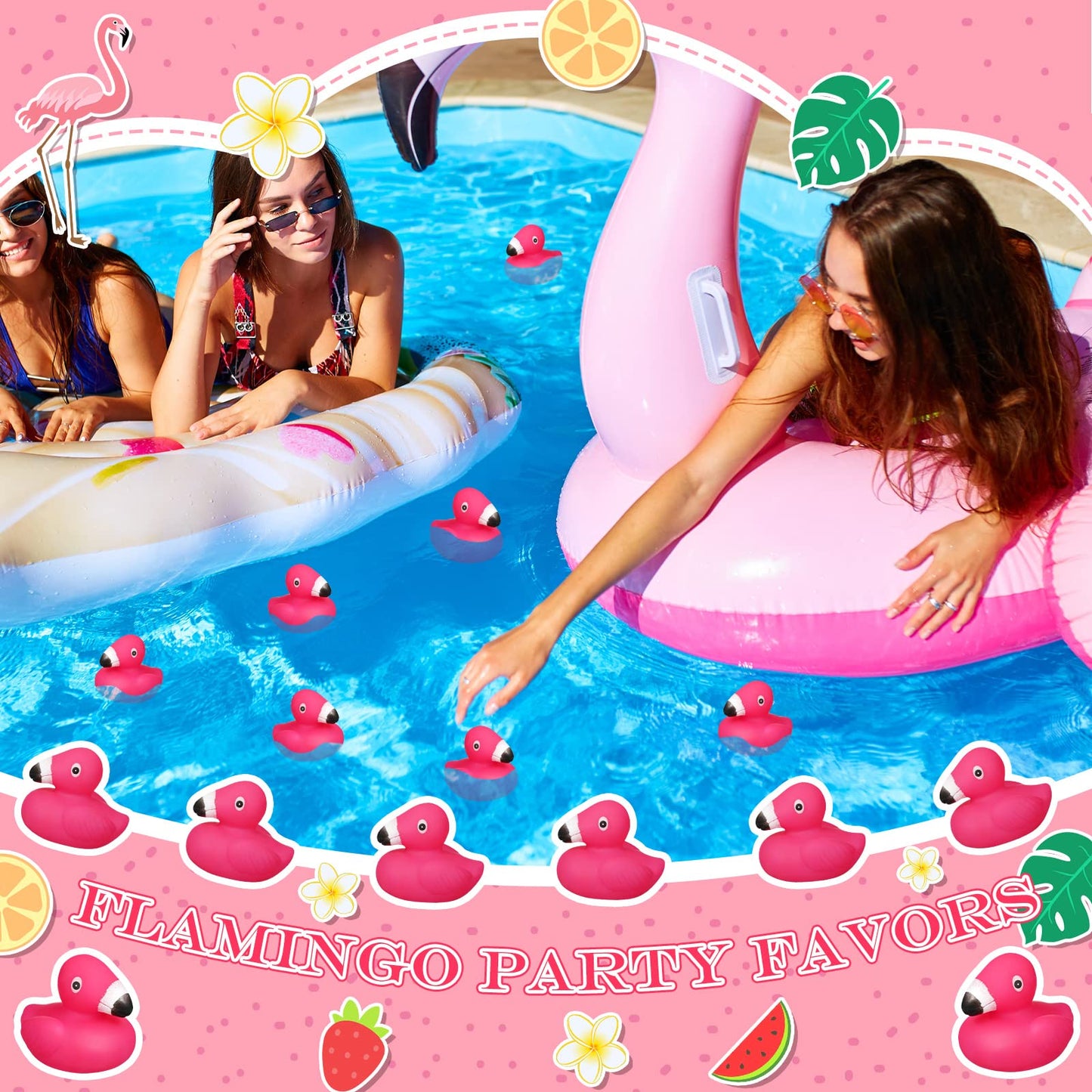 Honoson Flamingo Rubber Duckies Bulk Pink Flamingos Bath Toys Floating Squeak Seasonal Holiday Rubber Ducks for Baby Shower Party Favors, Cake Decoration, Classroom Prizes(50 Pcs)